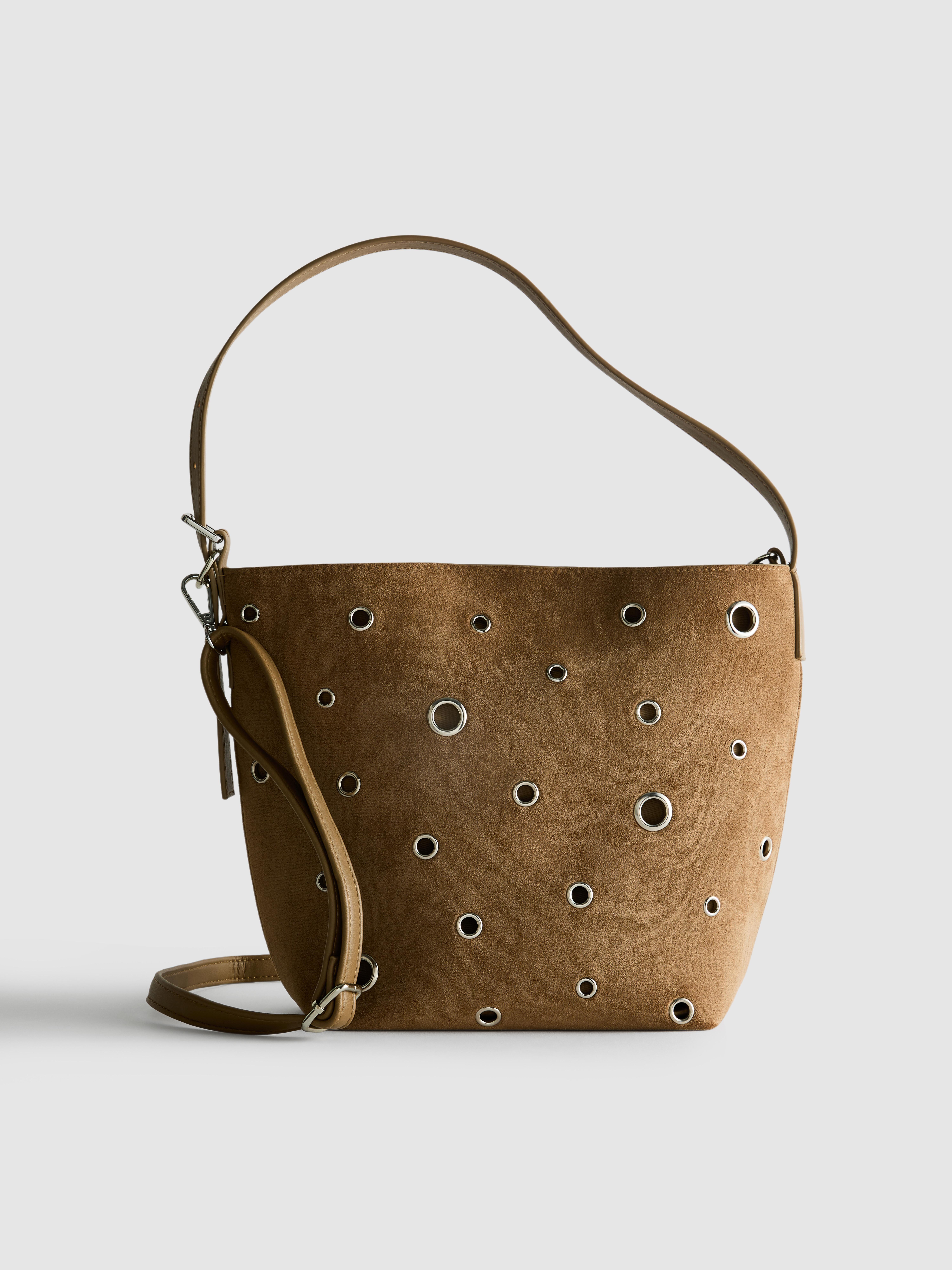 Faux Suede Eyelet Bucket Bag