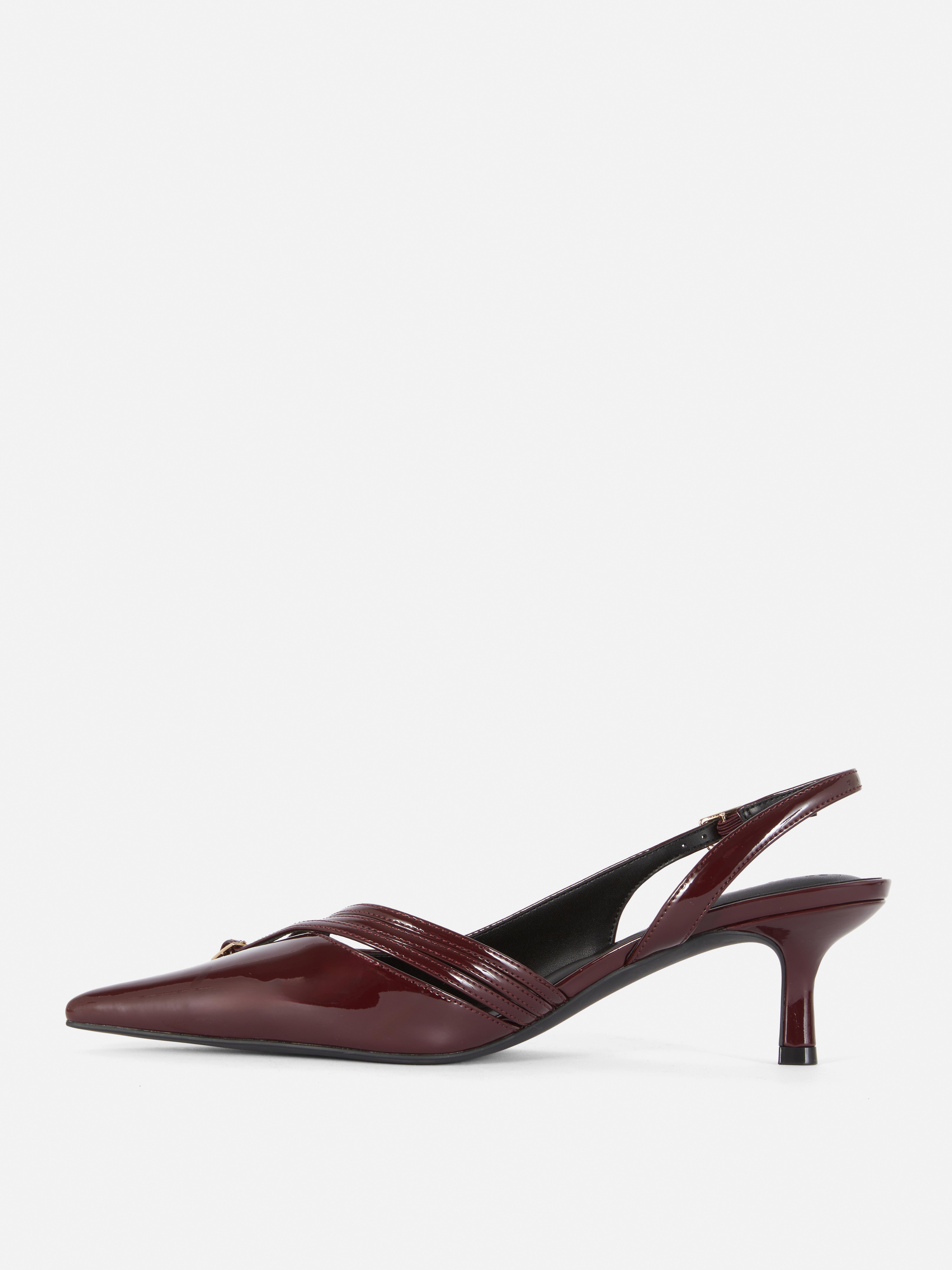 3 Buckle Patent Slingback Kitten Heels