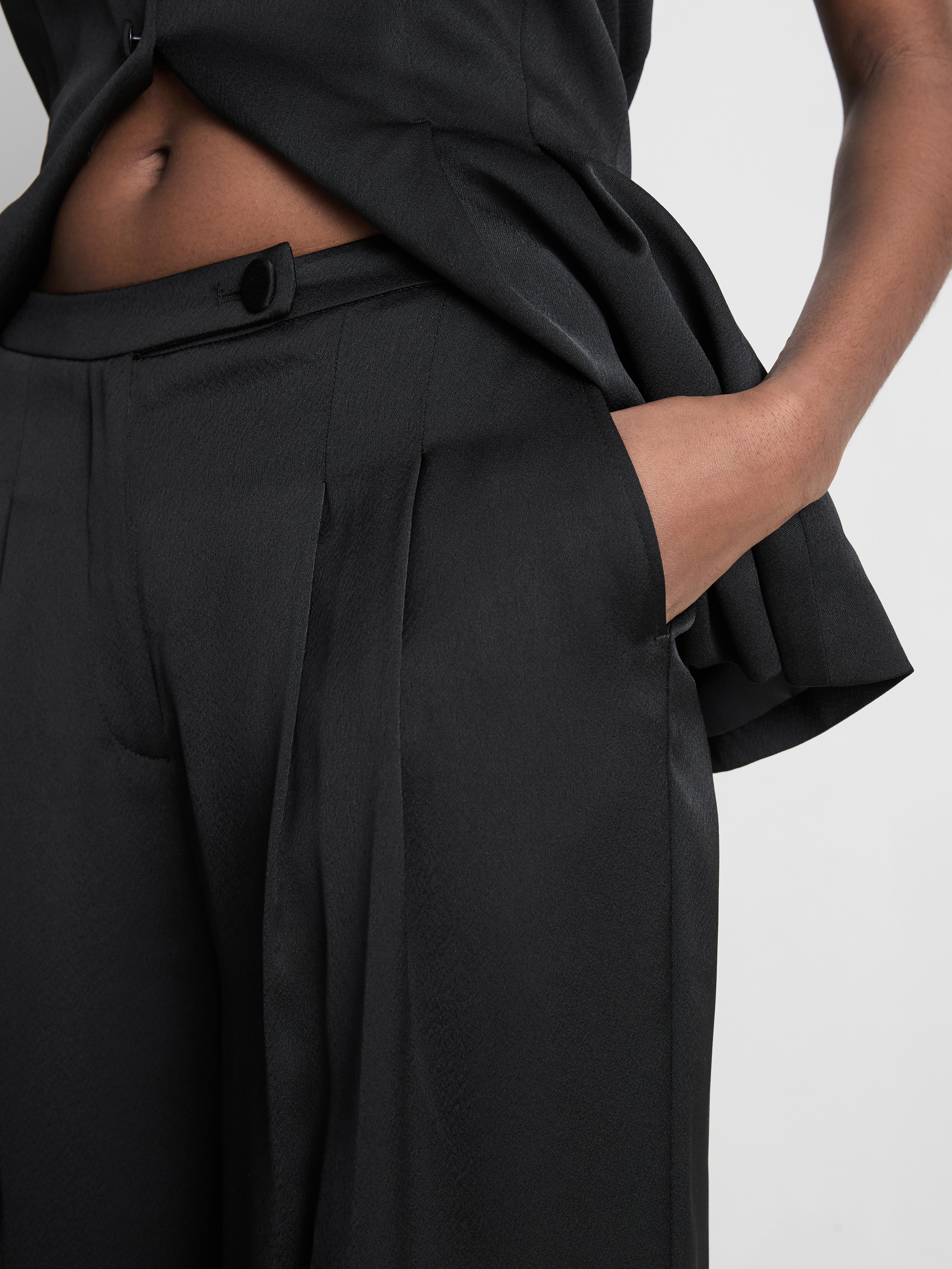 Satin Pleated Wide Leg Pants