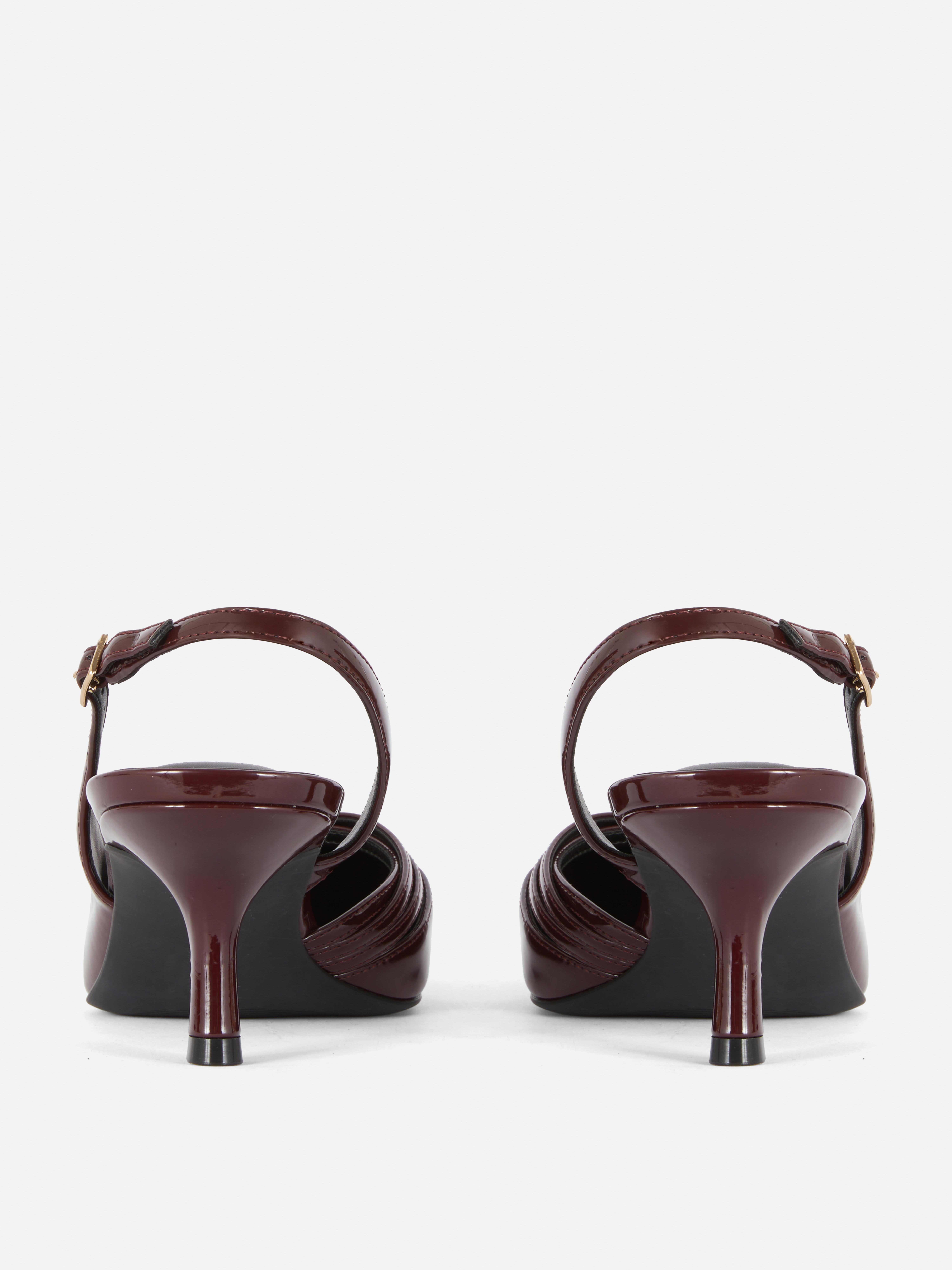 3 Buckle Patent Slingback Kitten Heels