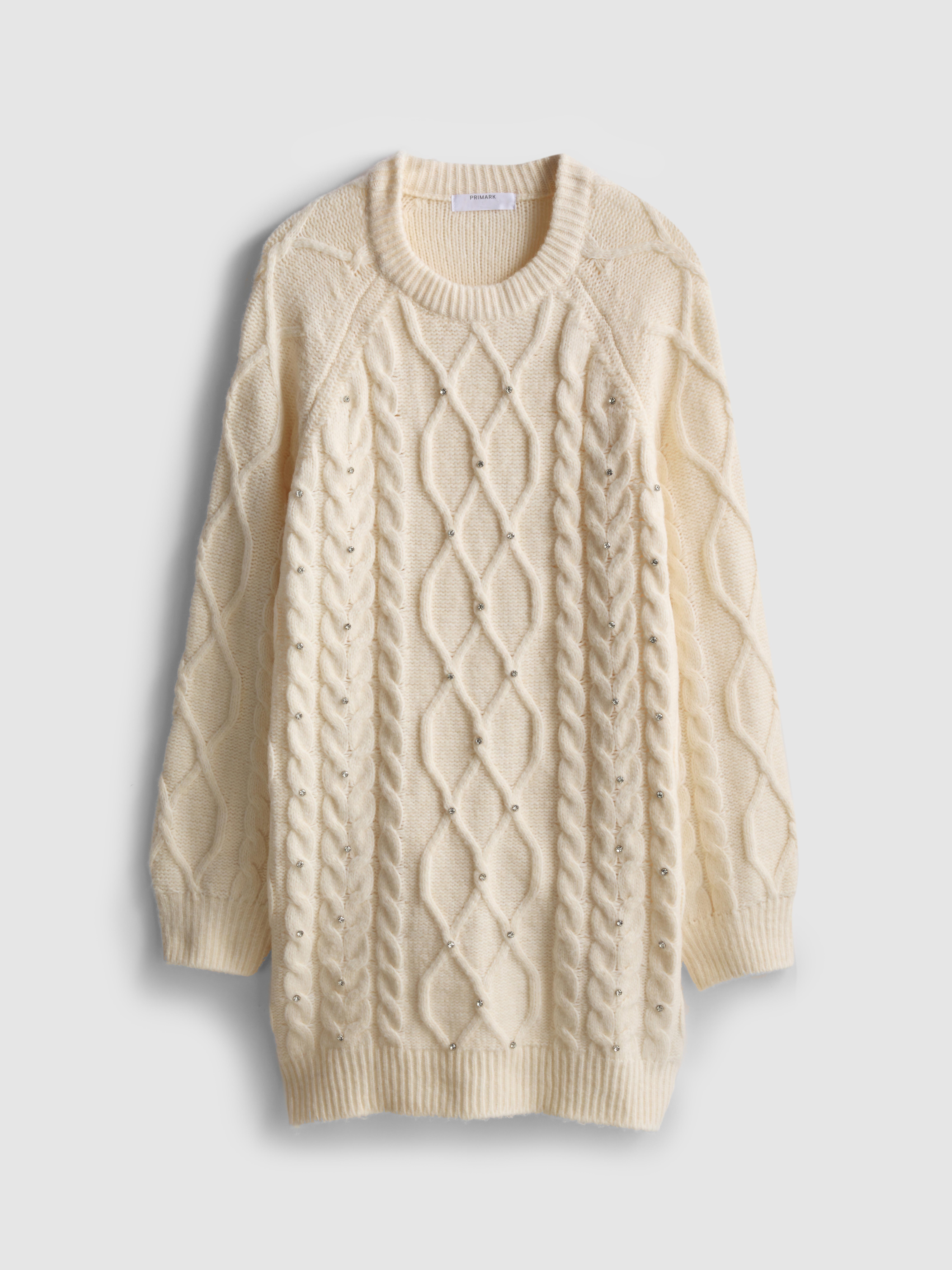 Embroidered Cable Knit Sweater Dress