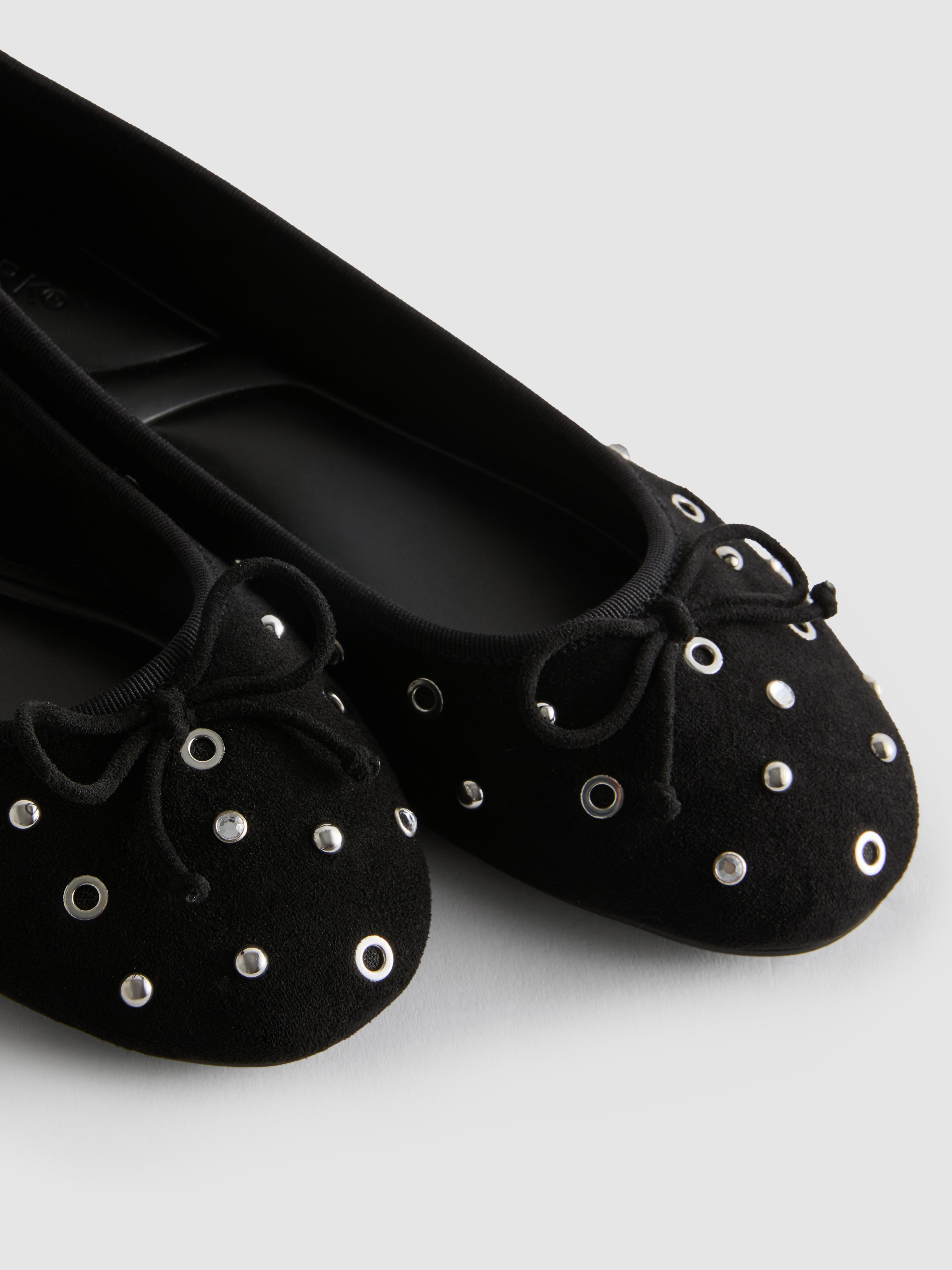 Studded Faux Suede Ballerina Flats