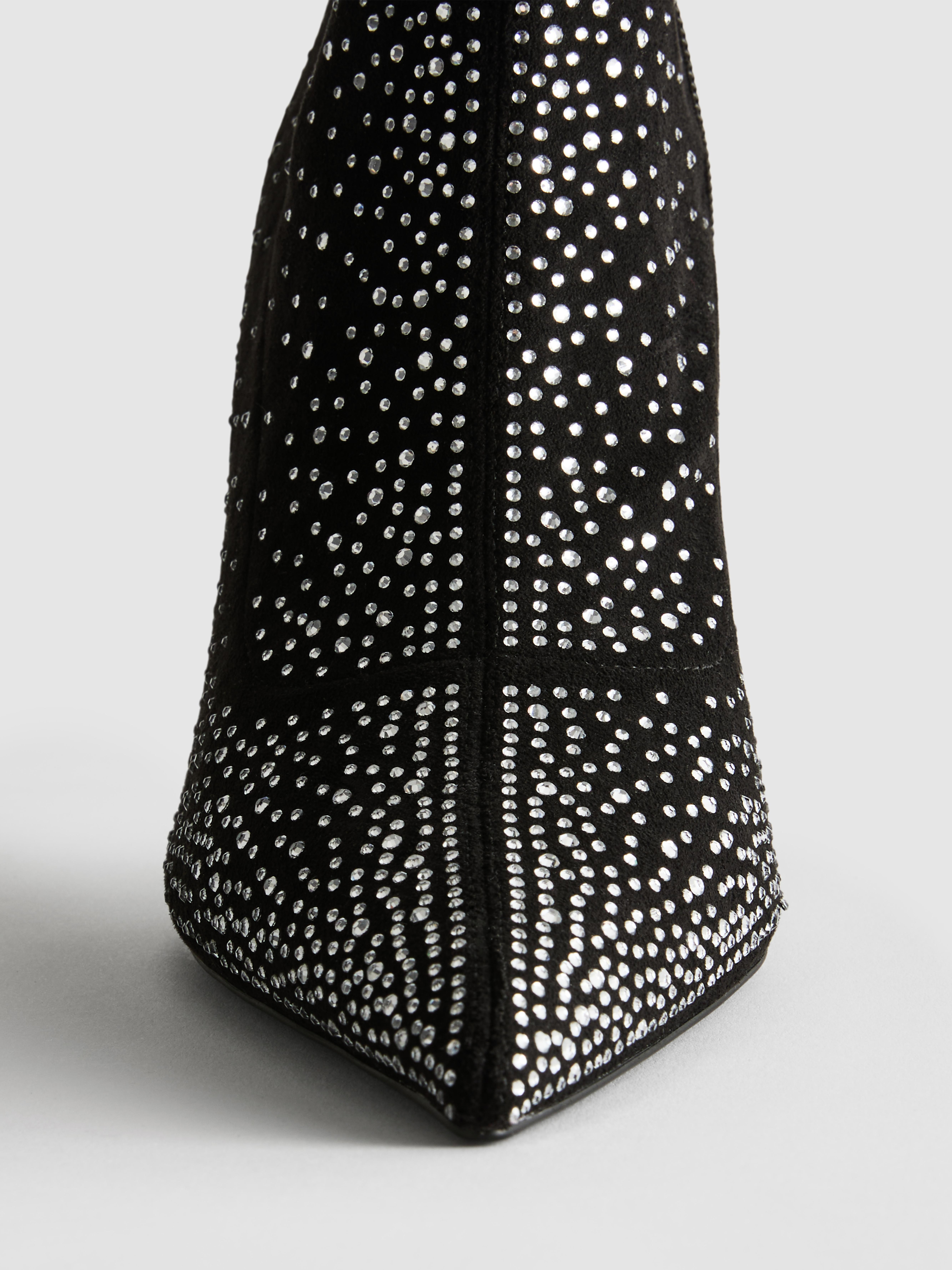 Embellished Rhinestone Heeled Sock Boots