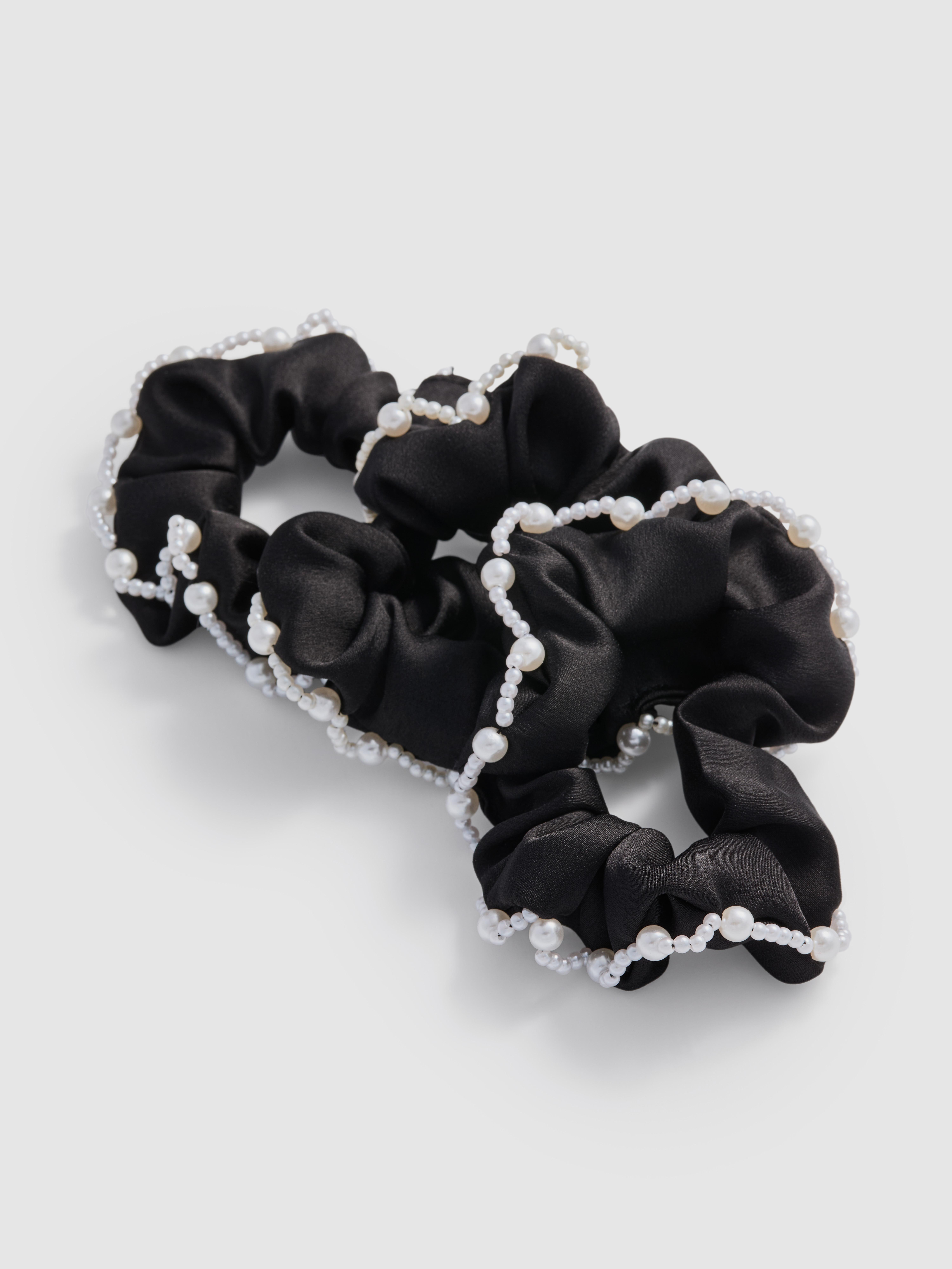 3pk Faux Pearl Trim Hair Scrunchies