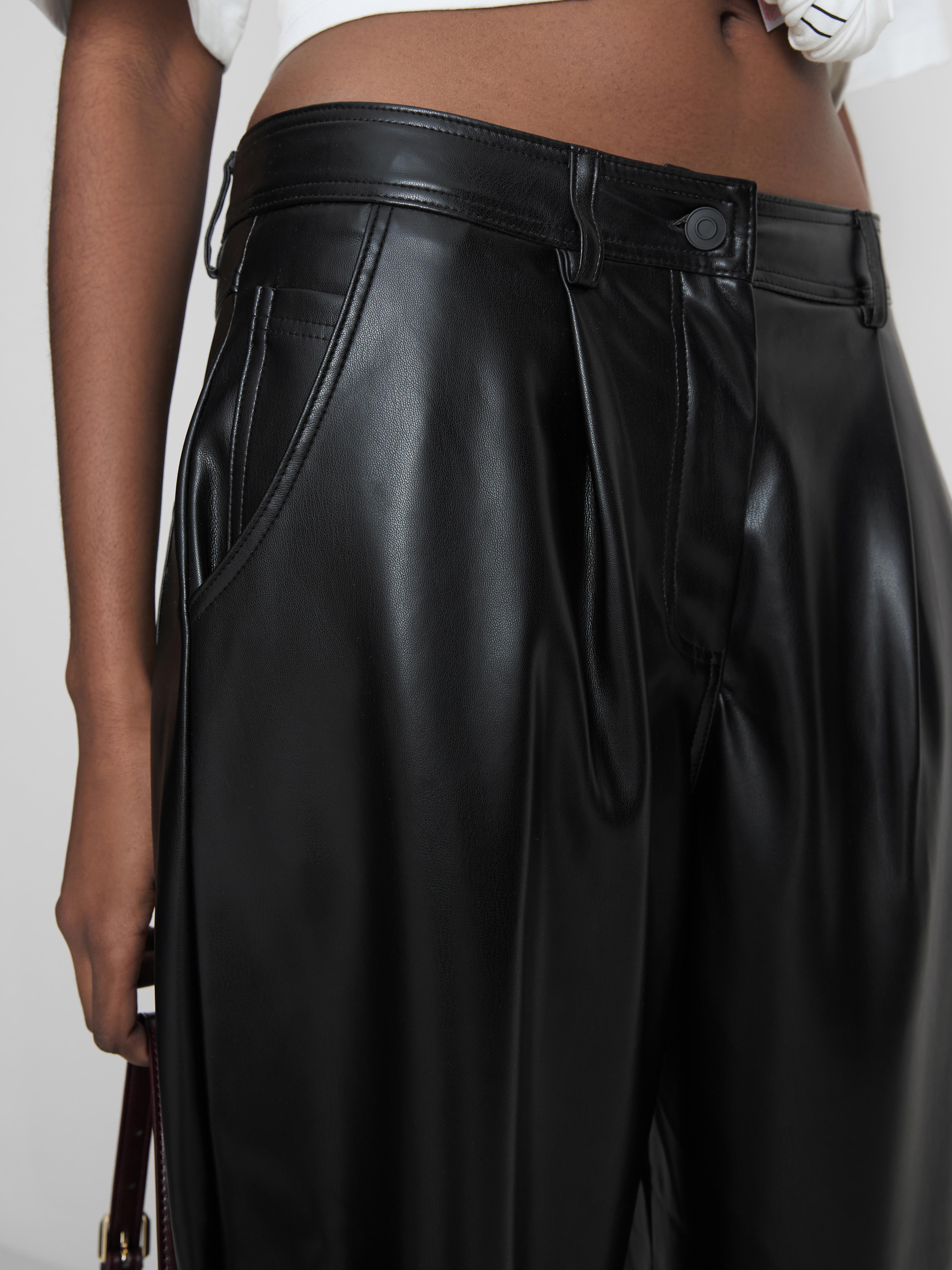 Faux Leather Barrel Leg Pants