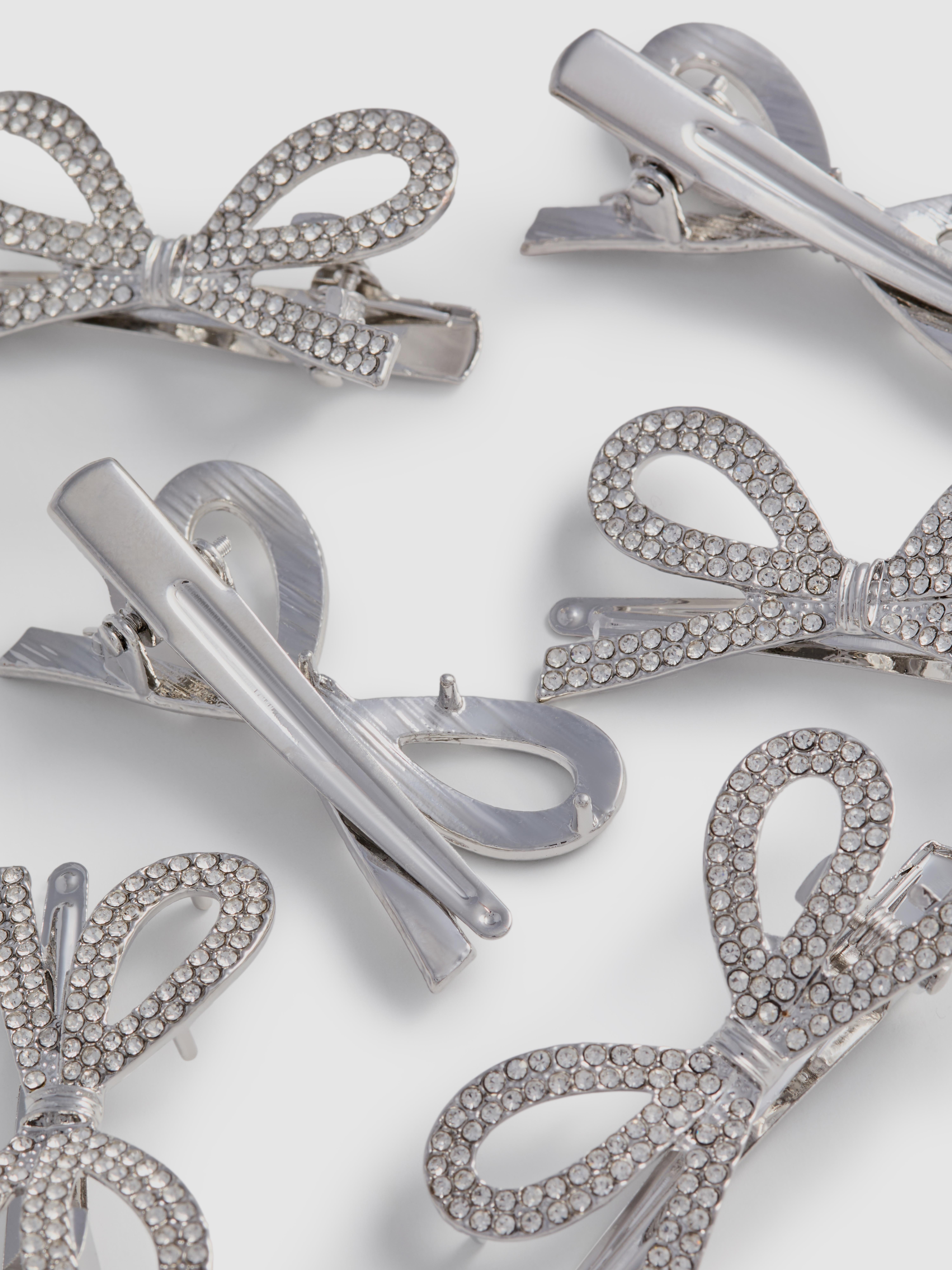 6pk Rhinestone Bow Hair Clips