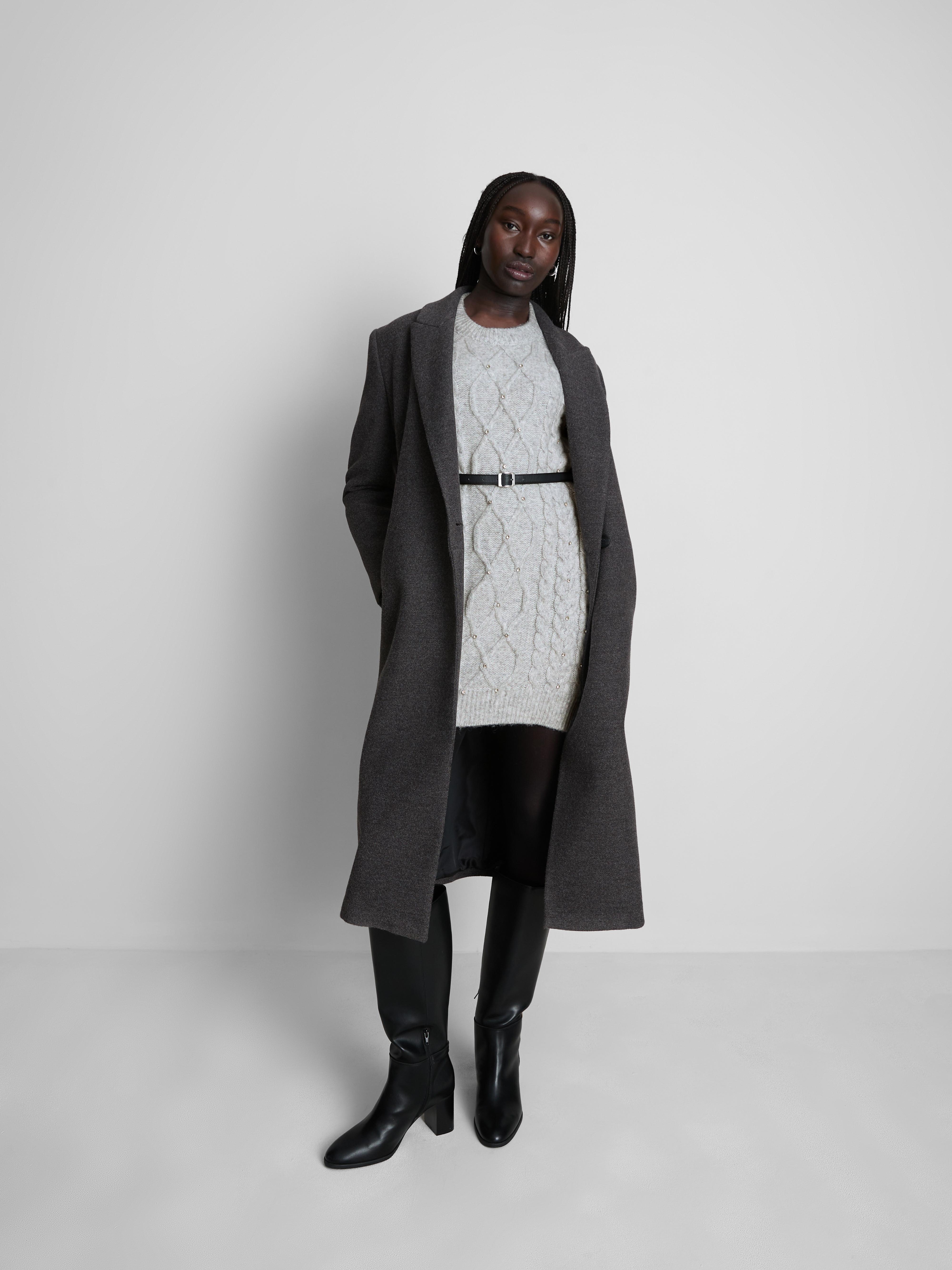 Embroidered Cable Knit Sweater Dress