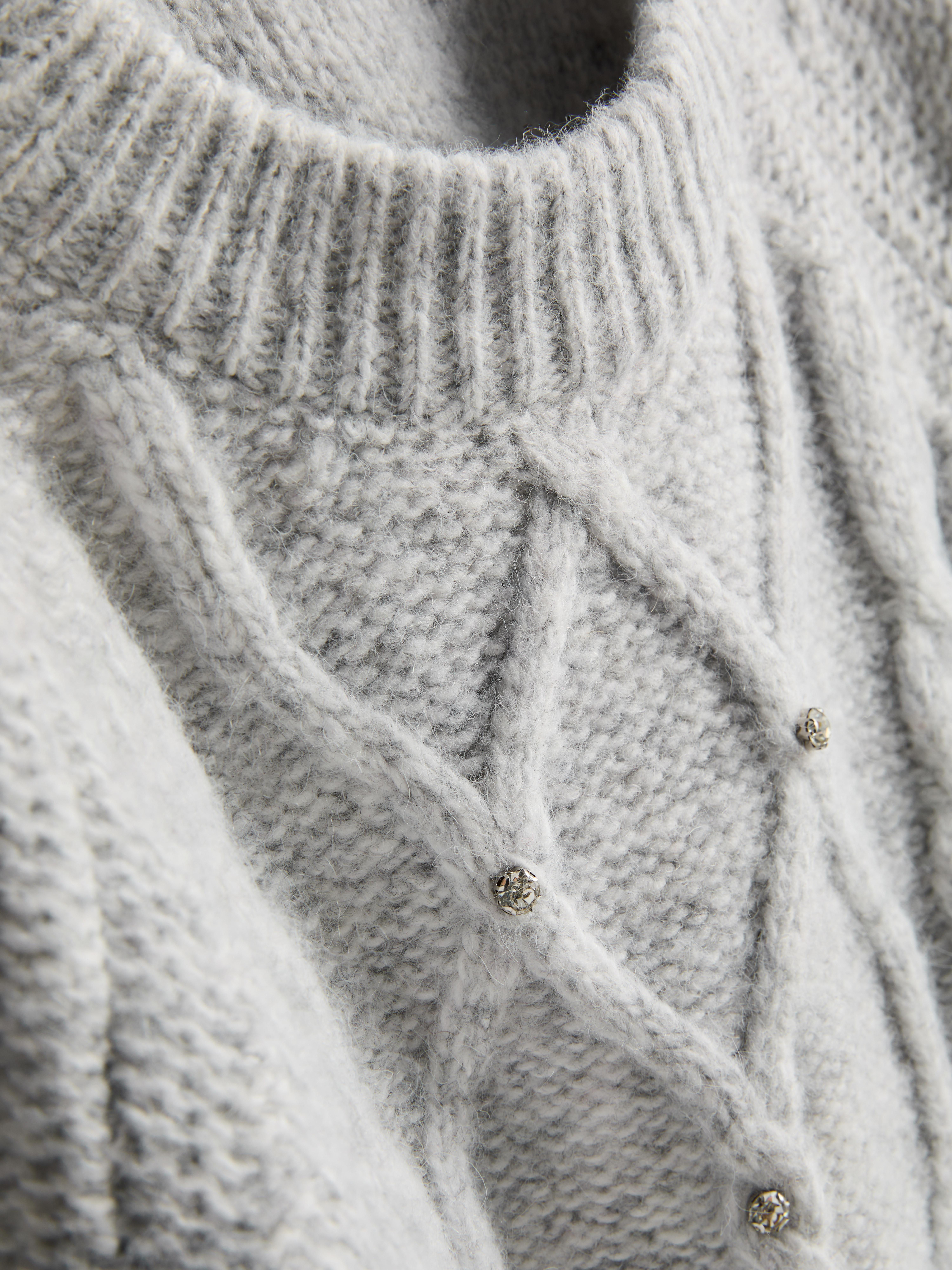 Embroidered Cable Knit Sweater Dress