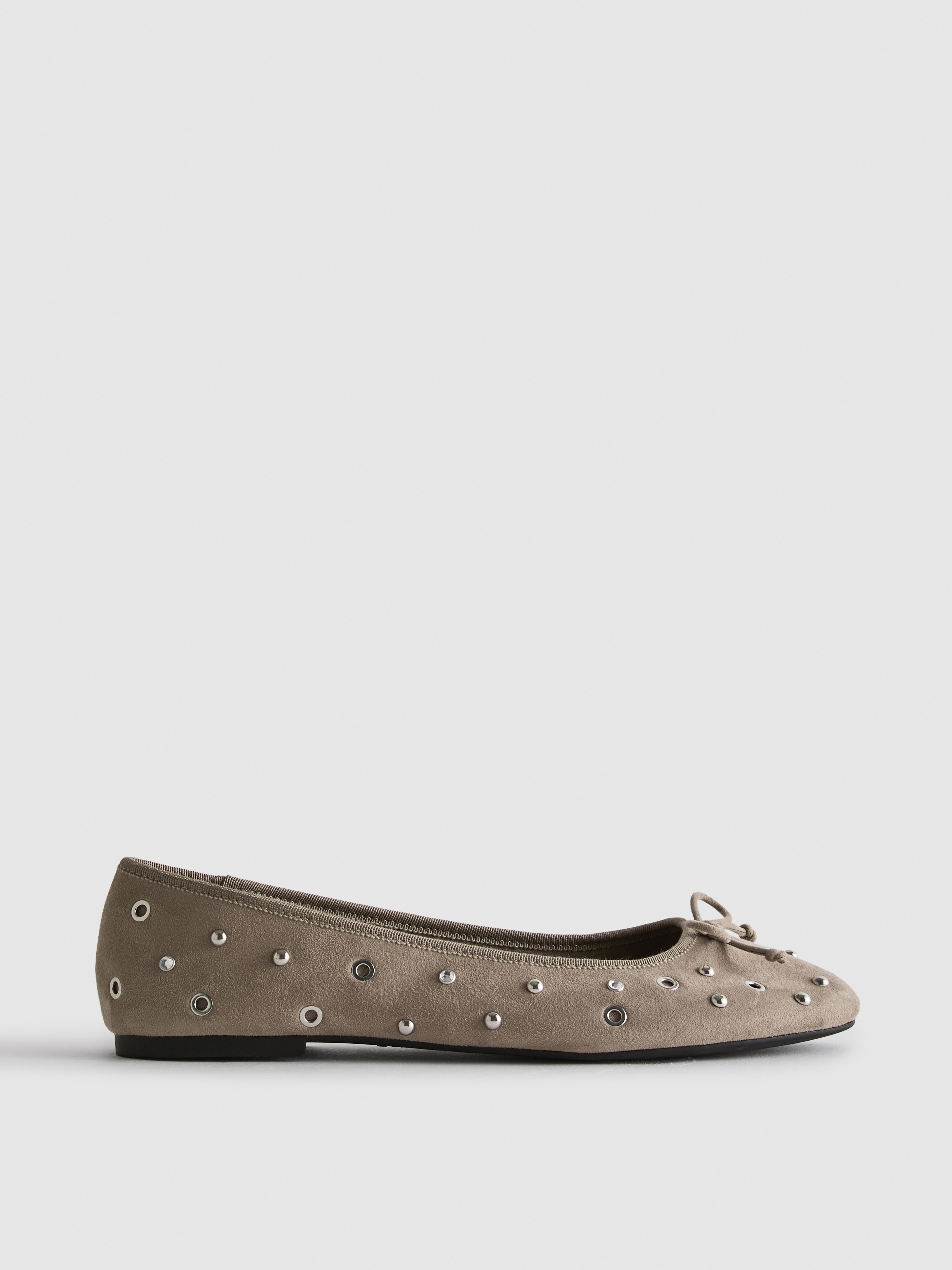 Studded Faux Suede Ballerina Flats