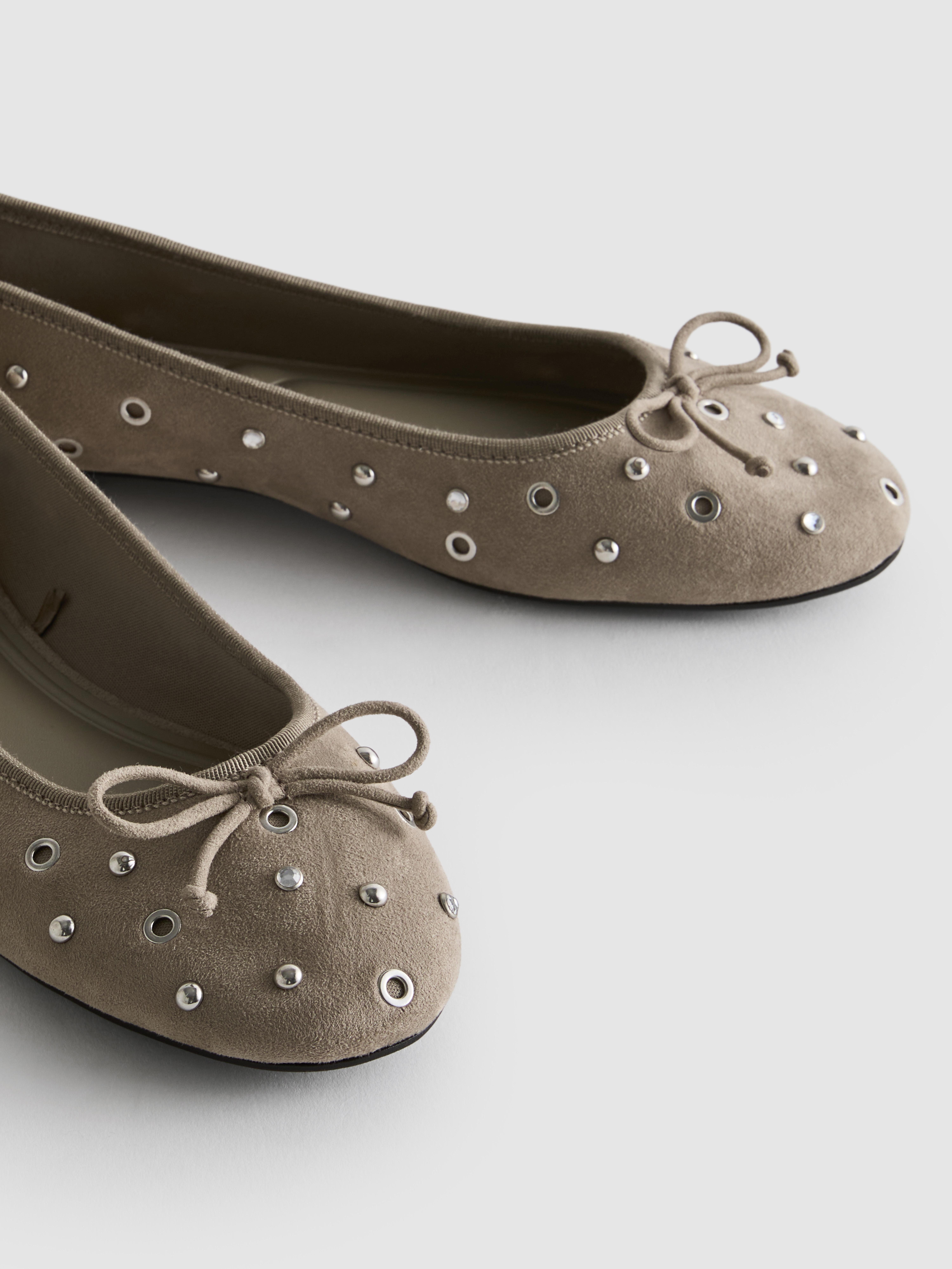 Studded Faux Suede Ballerina Flats