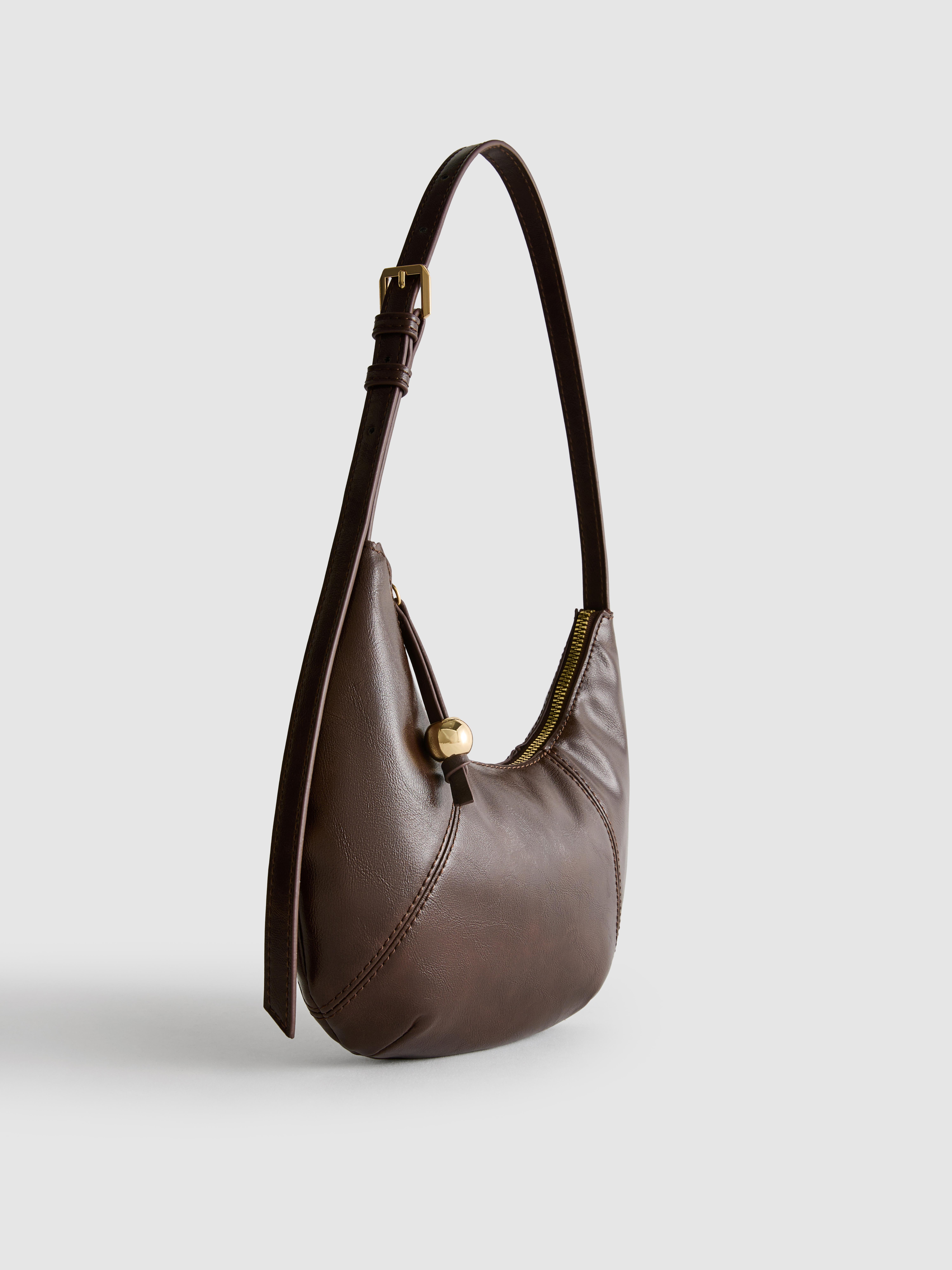 Faux Leather Curved Shoulder Bag
