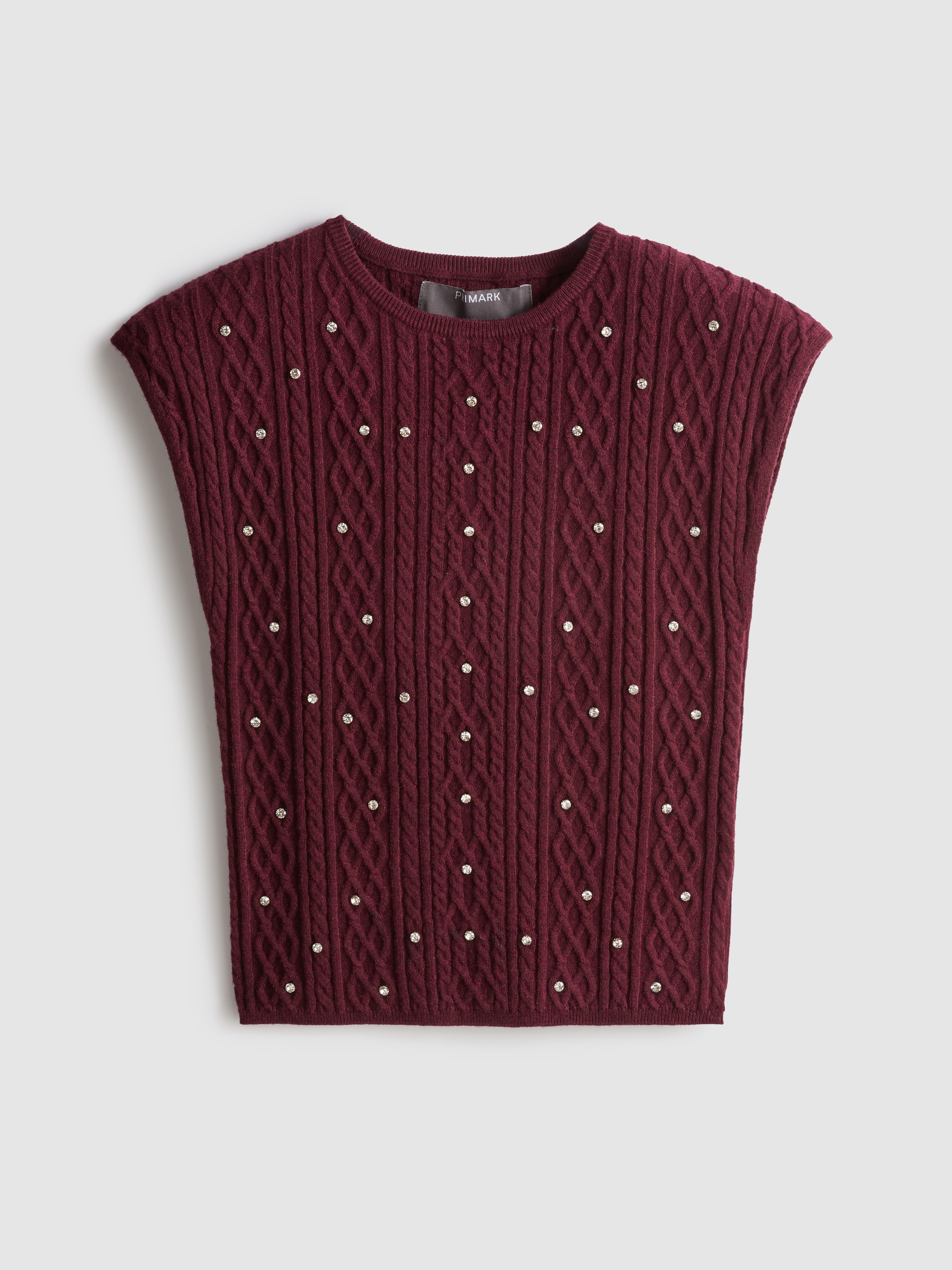 Rhinestone Embellished Cable Knit Vest