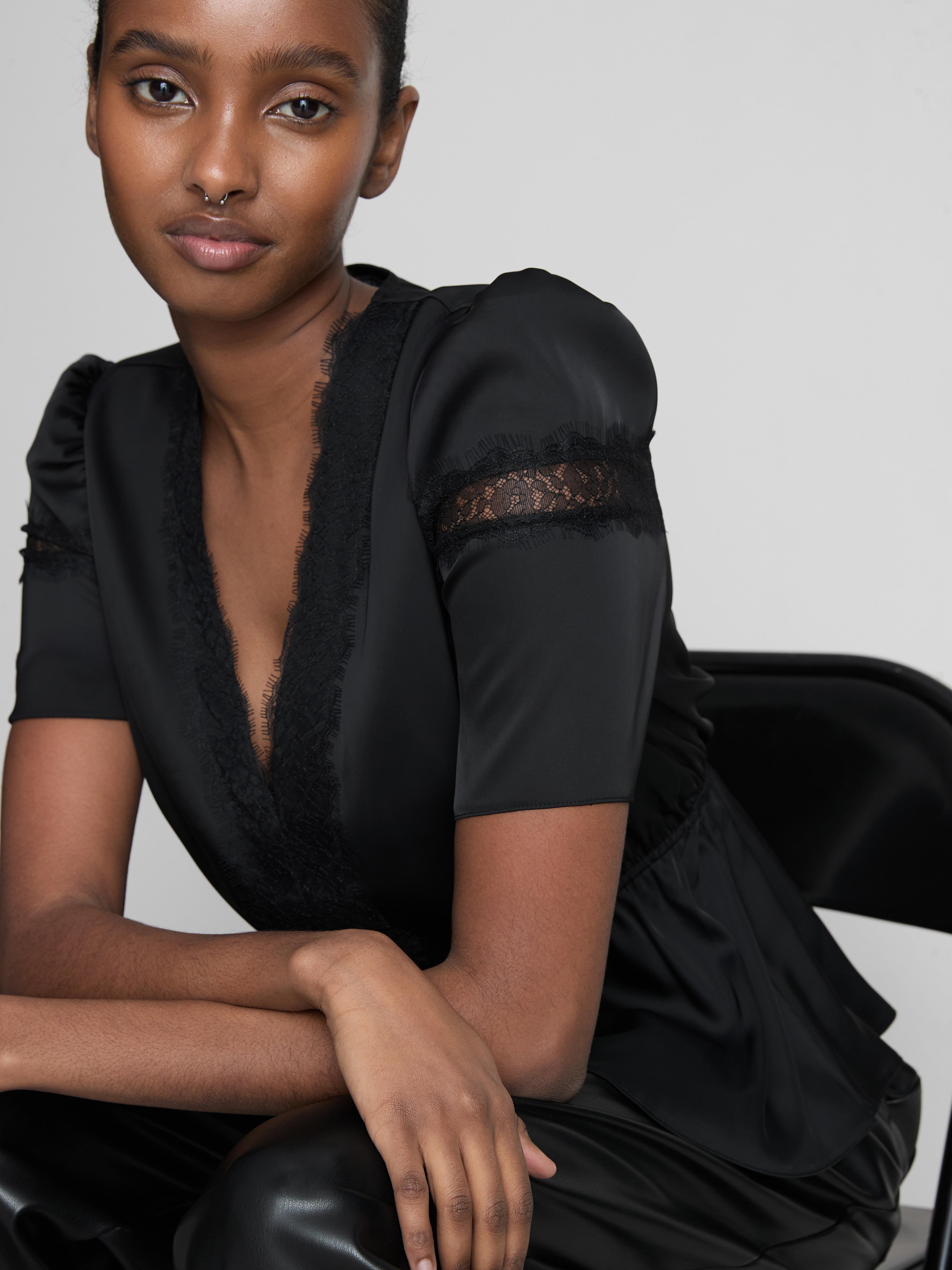 Satin Lace Insert Blouse