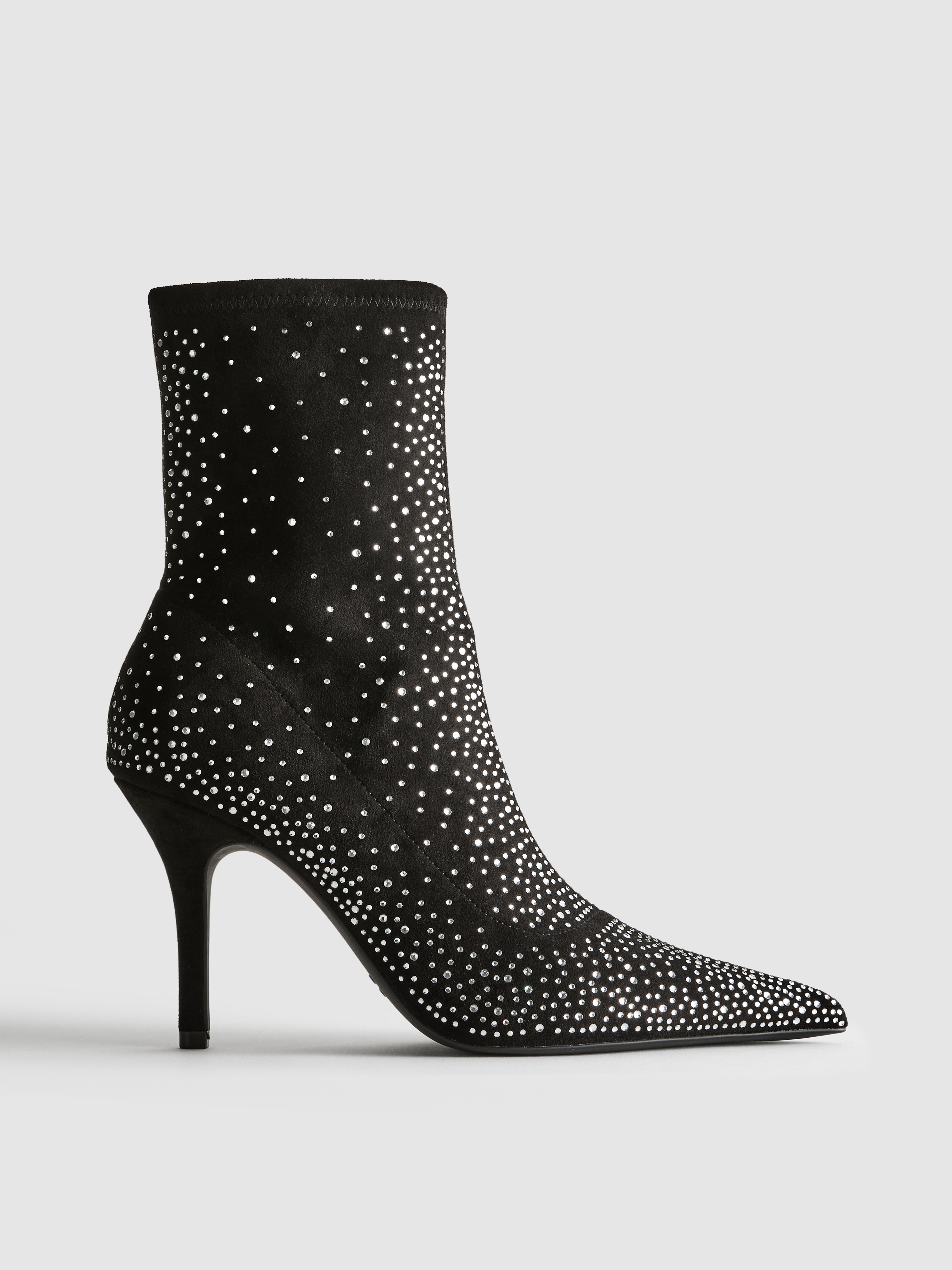 Embellished Rhinestone Heeled Sock Boots