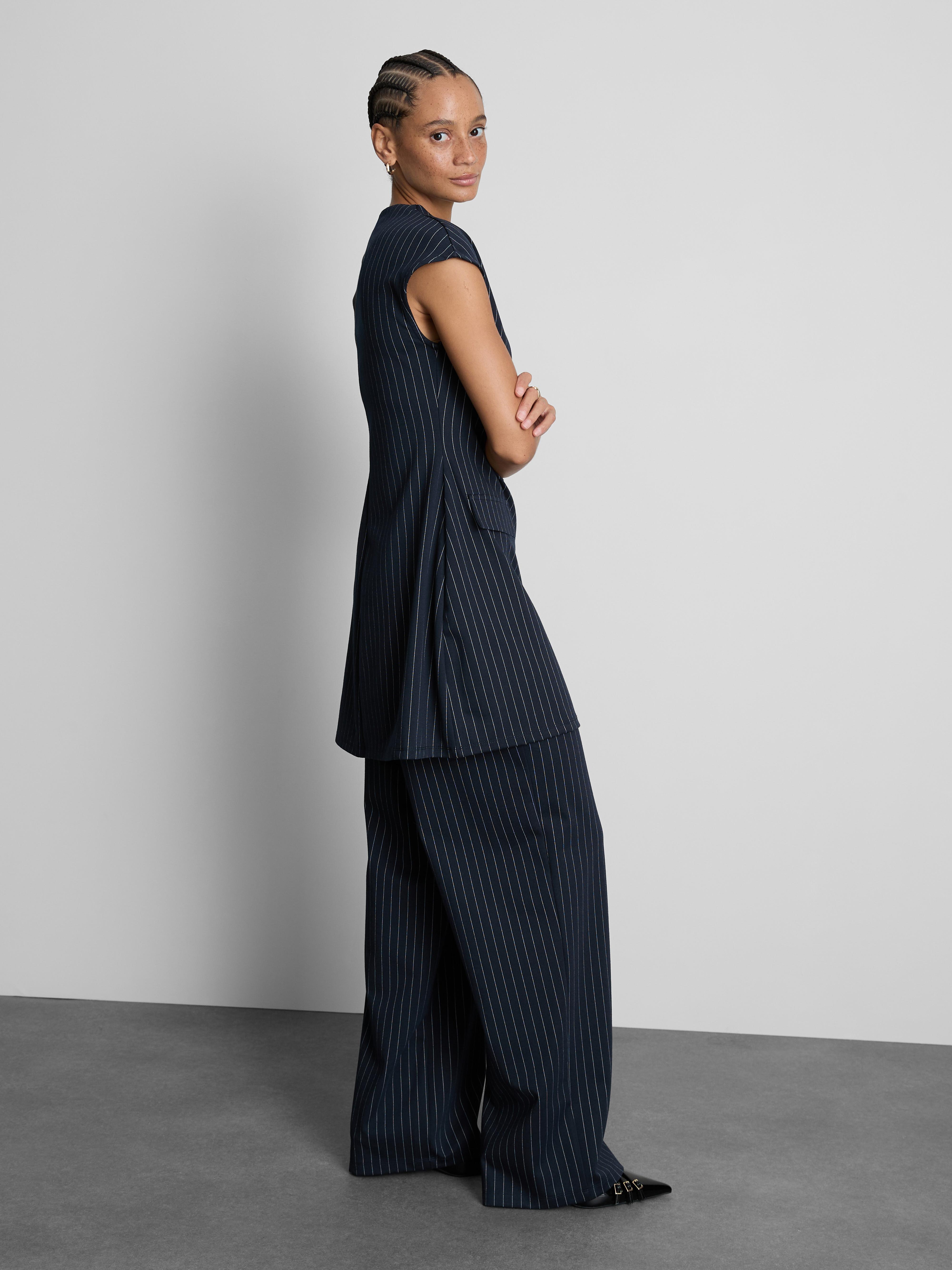 Round Neck Pinstripe Mini Dress