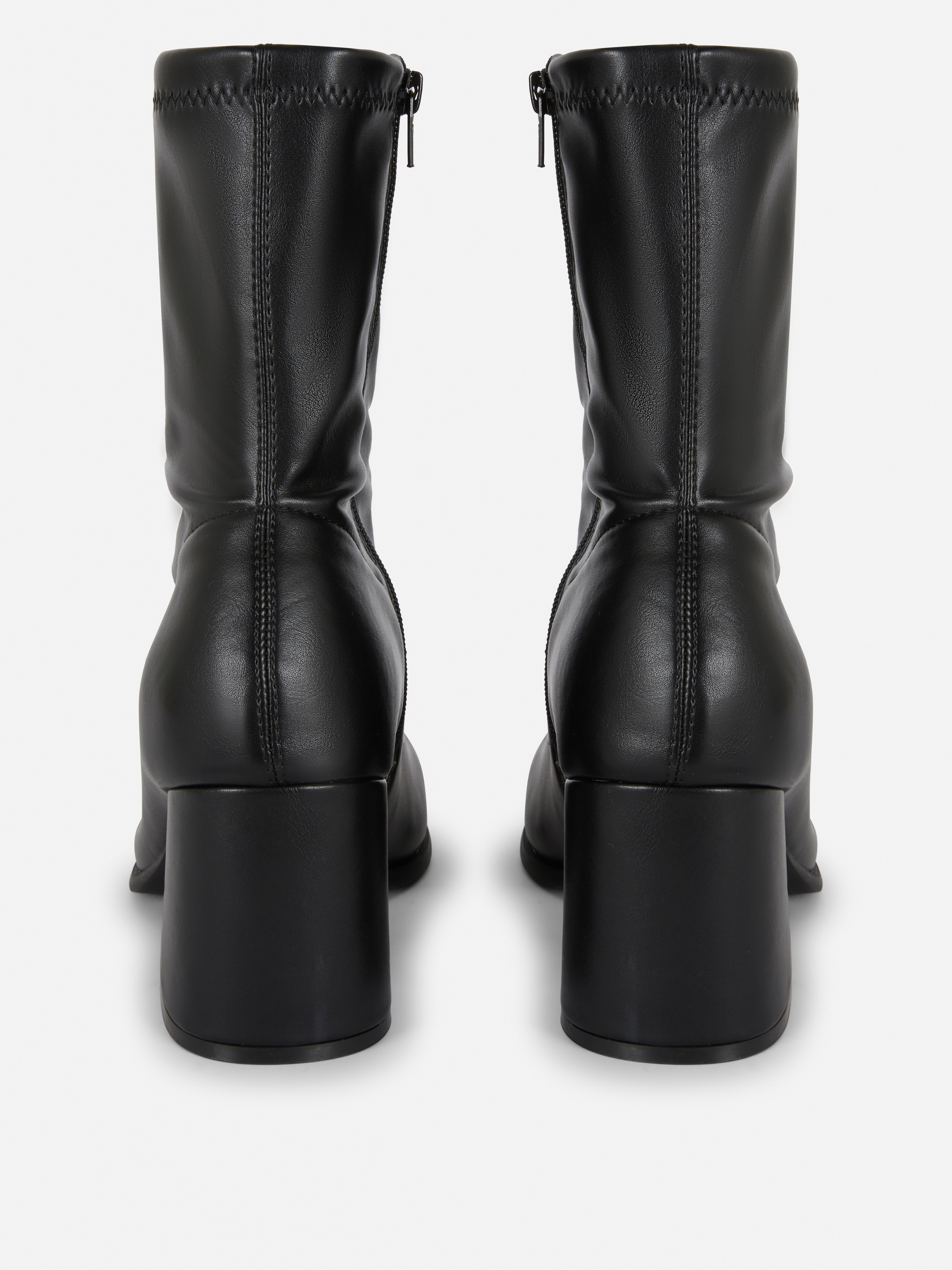 Block Heel Stretch Ankle Boots