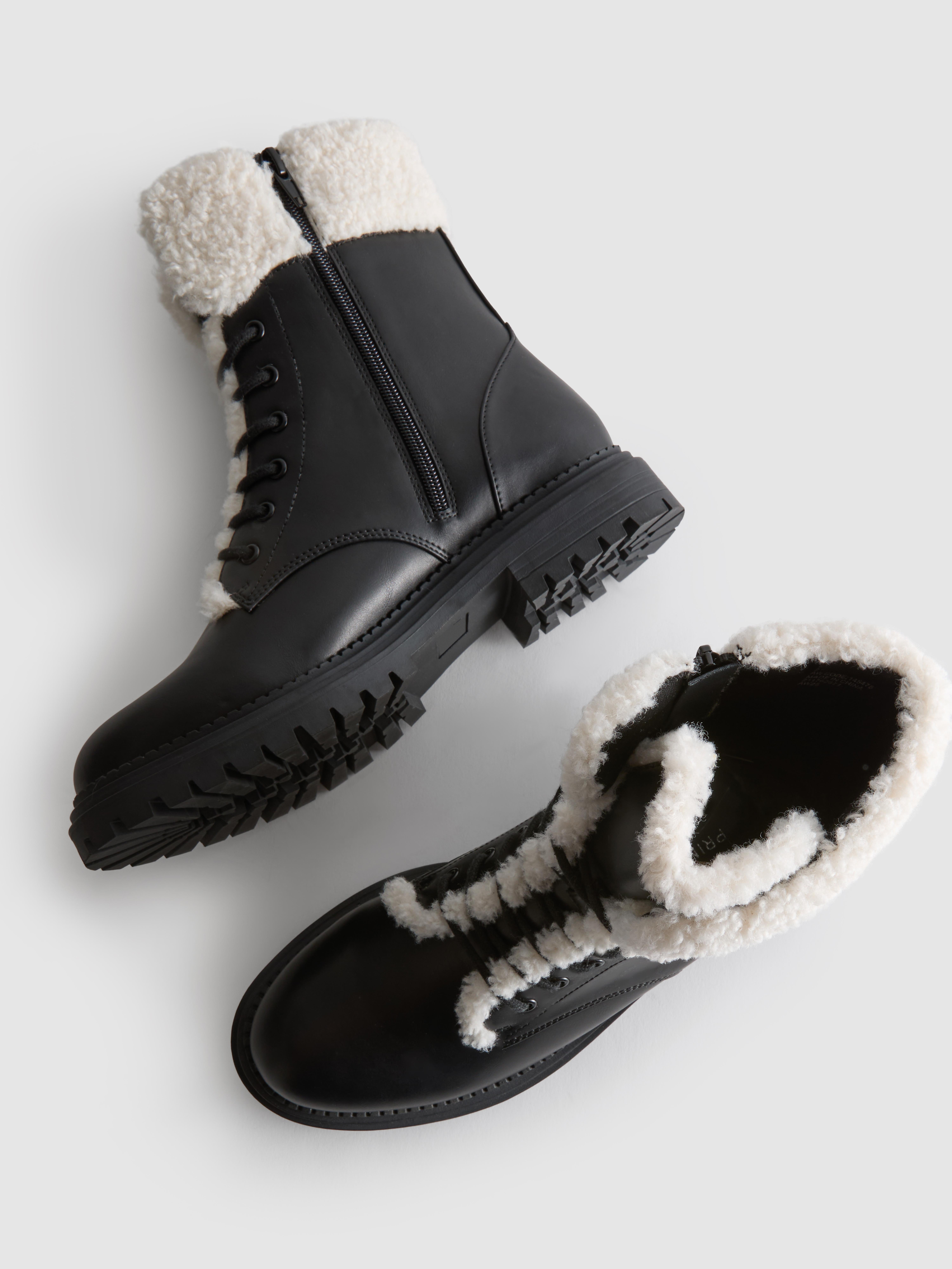 Borg Trim Zip-Up Ankle Boots