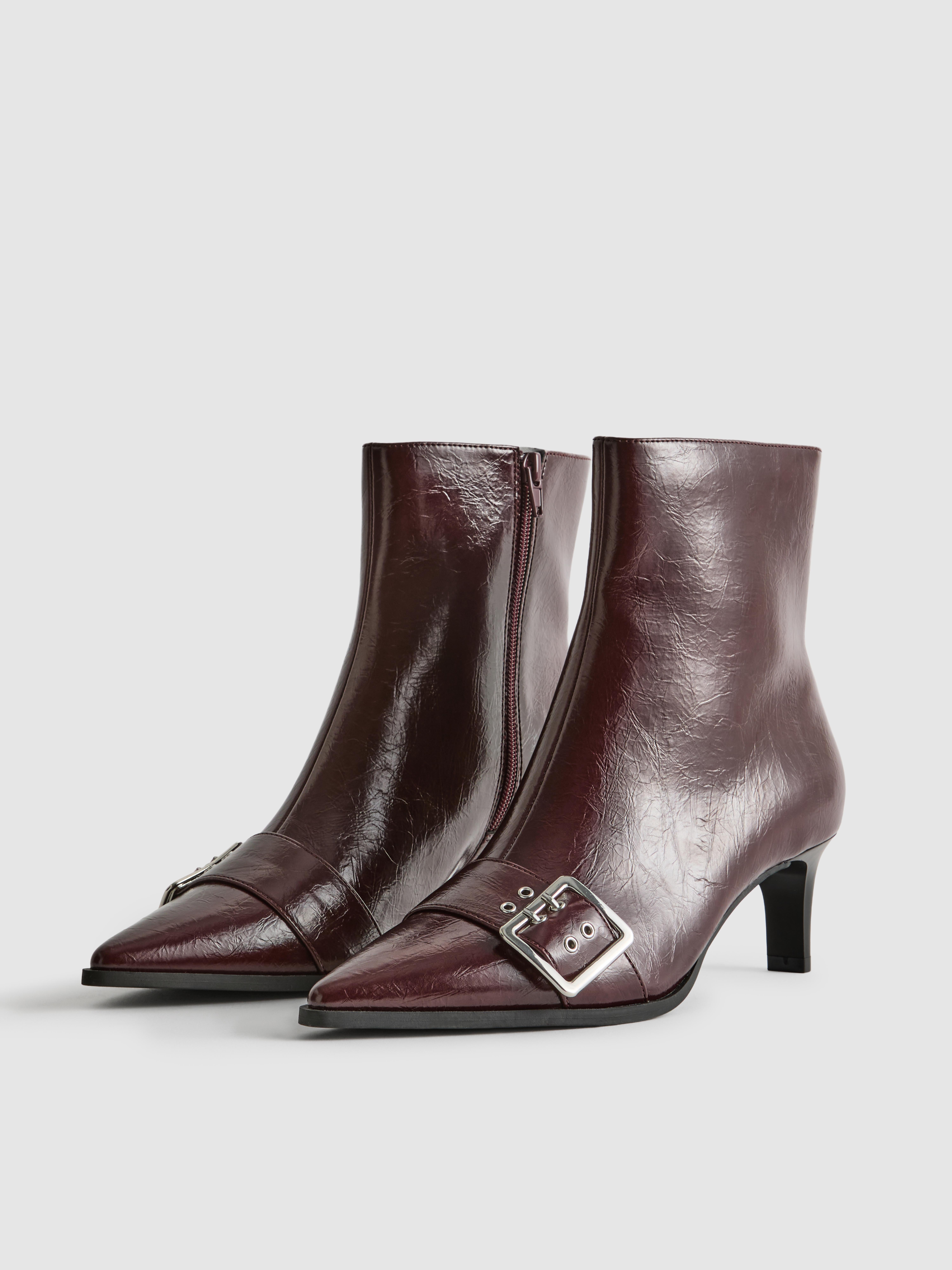 Buckle Detail Heeled Ankle Boots