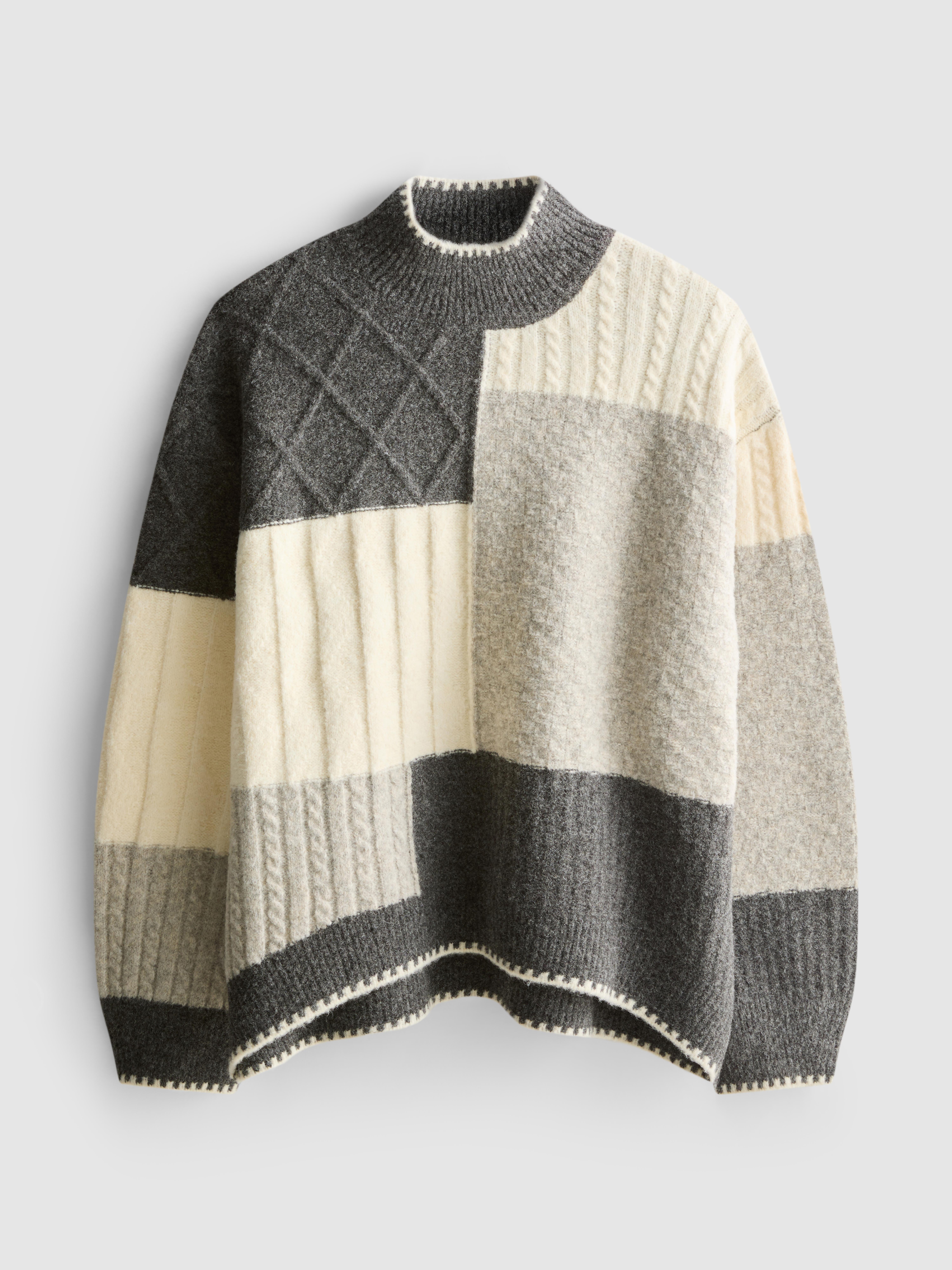 Patchwork Cable Knit Sweater