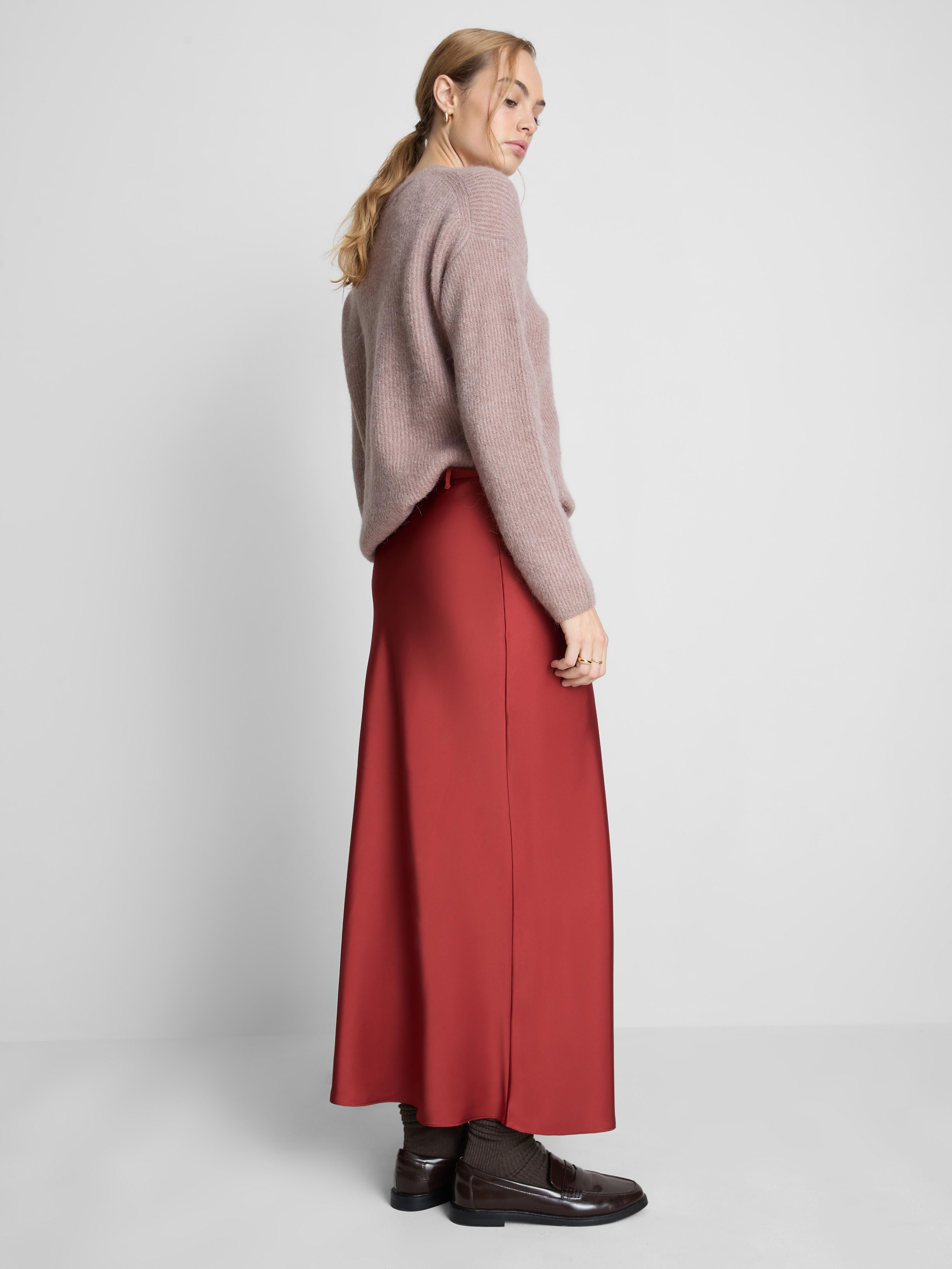 The Edit Belted Satin Midi Skirt