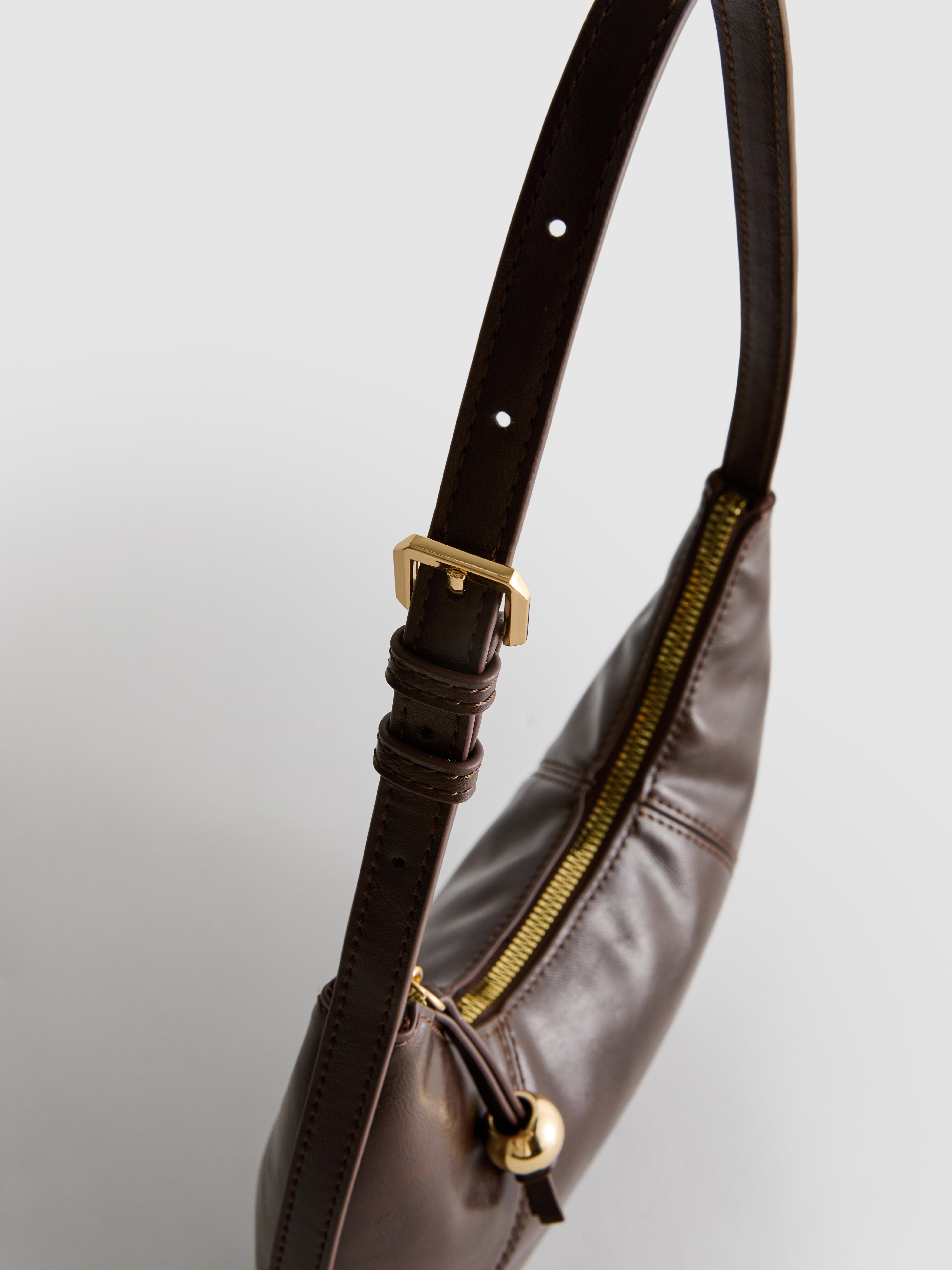 Faux Leather Curved Shoulder Bag