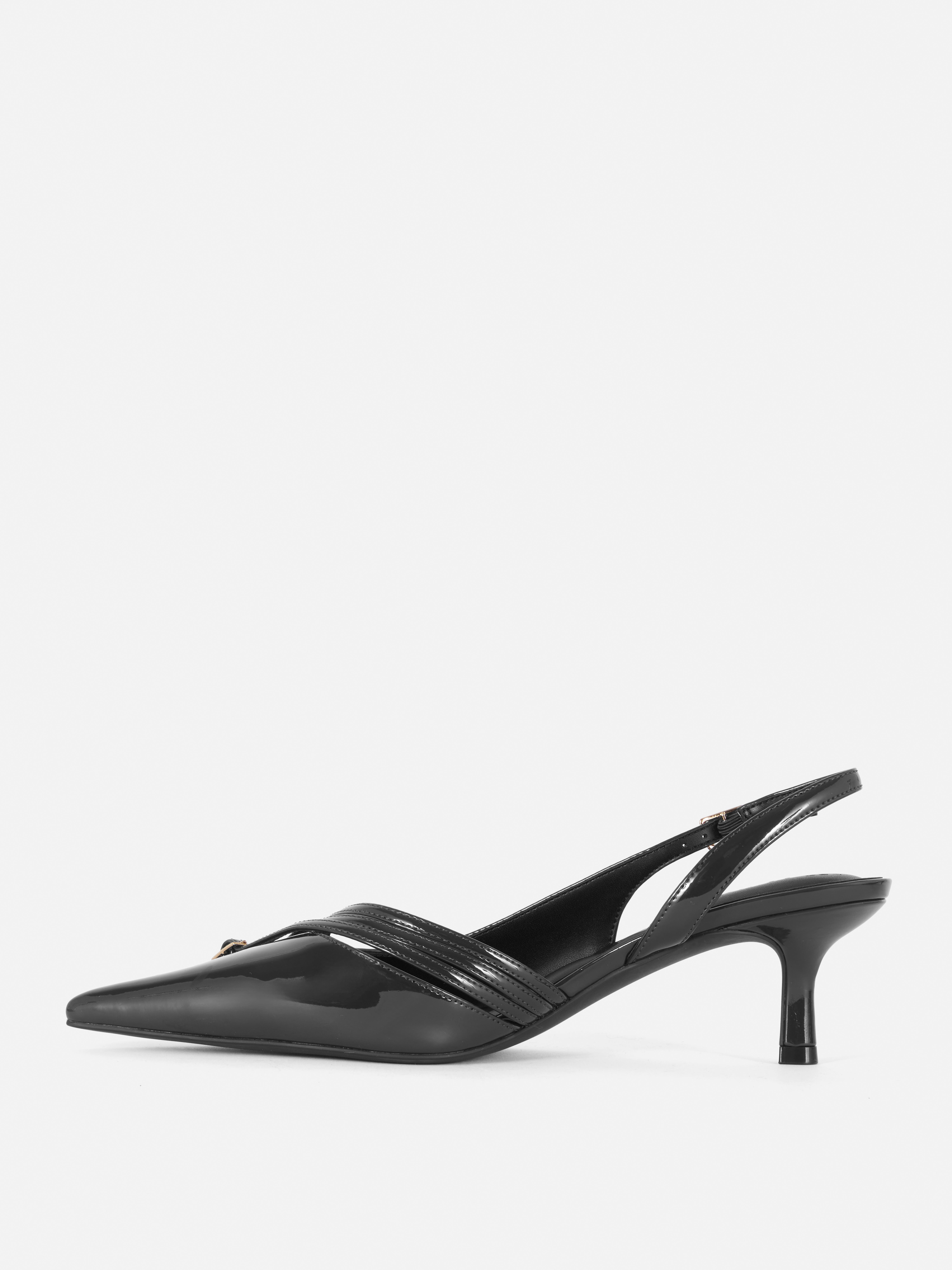 3 Buckle Patent Slingback Kitten Heels