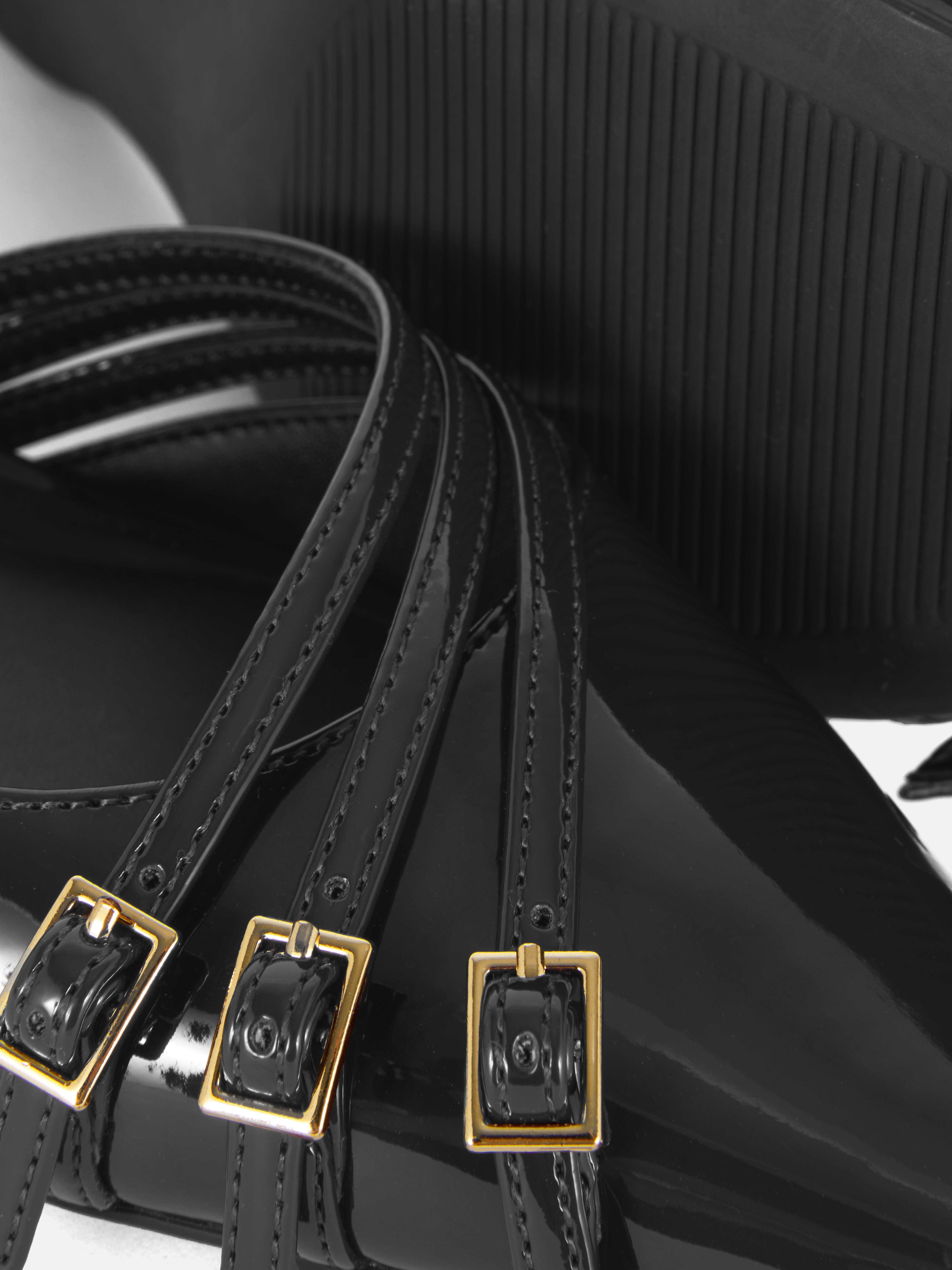 3 Buckle Patent Slingback Kitten Heels