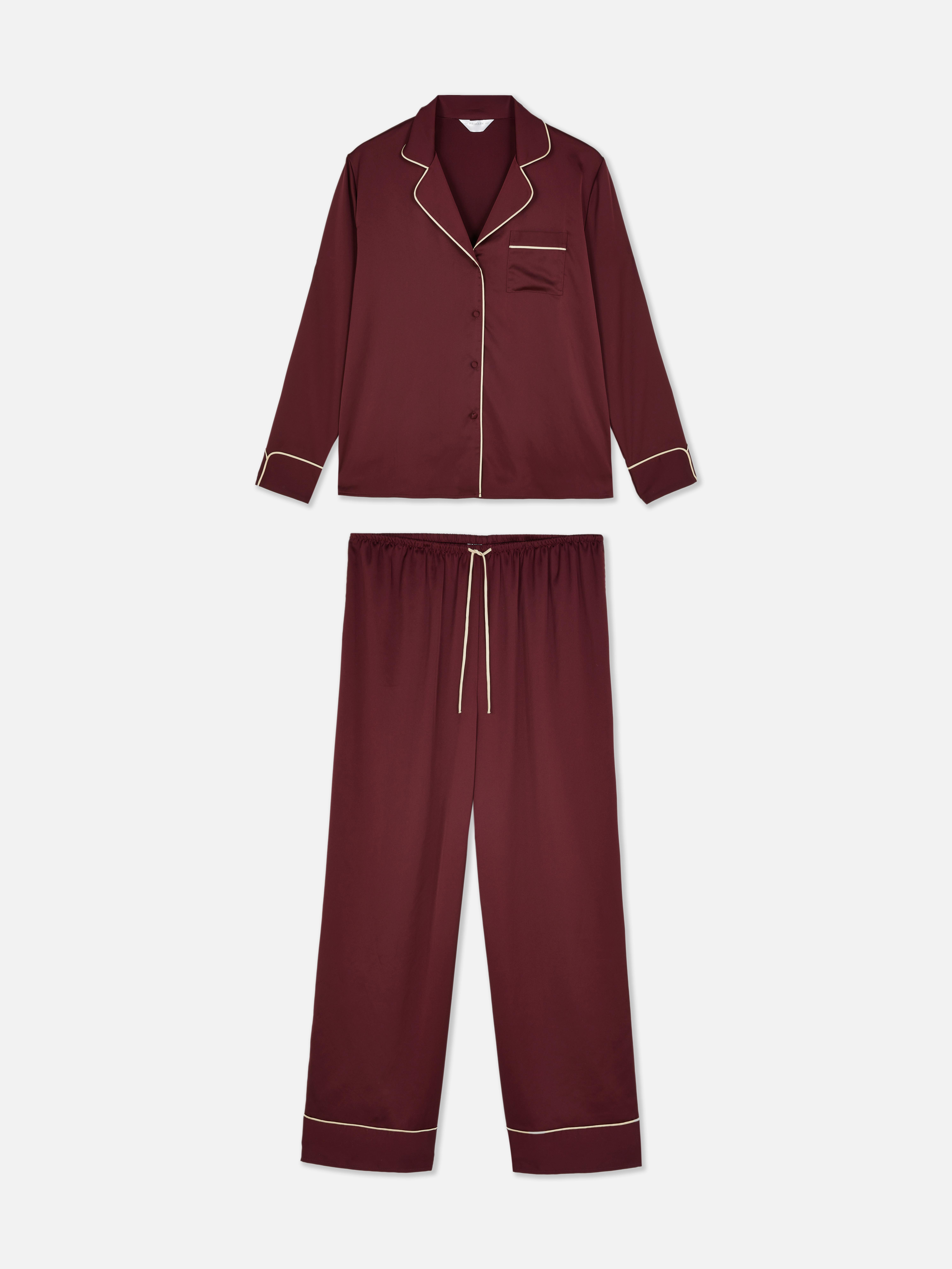 Contrast Trim Boyfriend Pajama Set