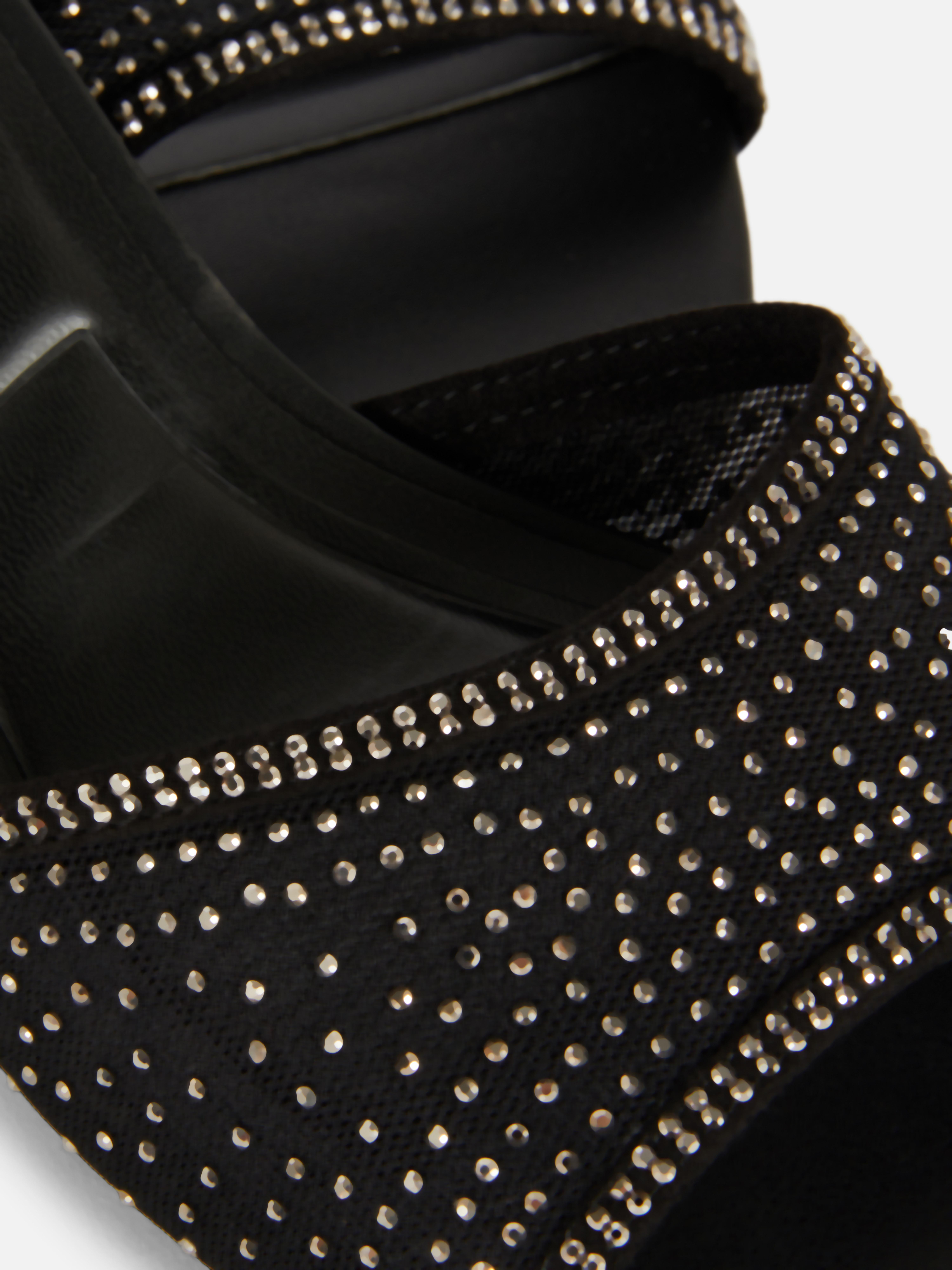 Rhinestone Block Heel Mules