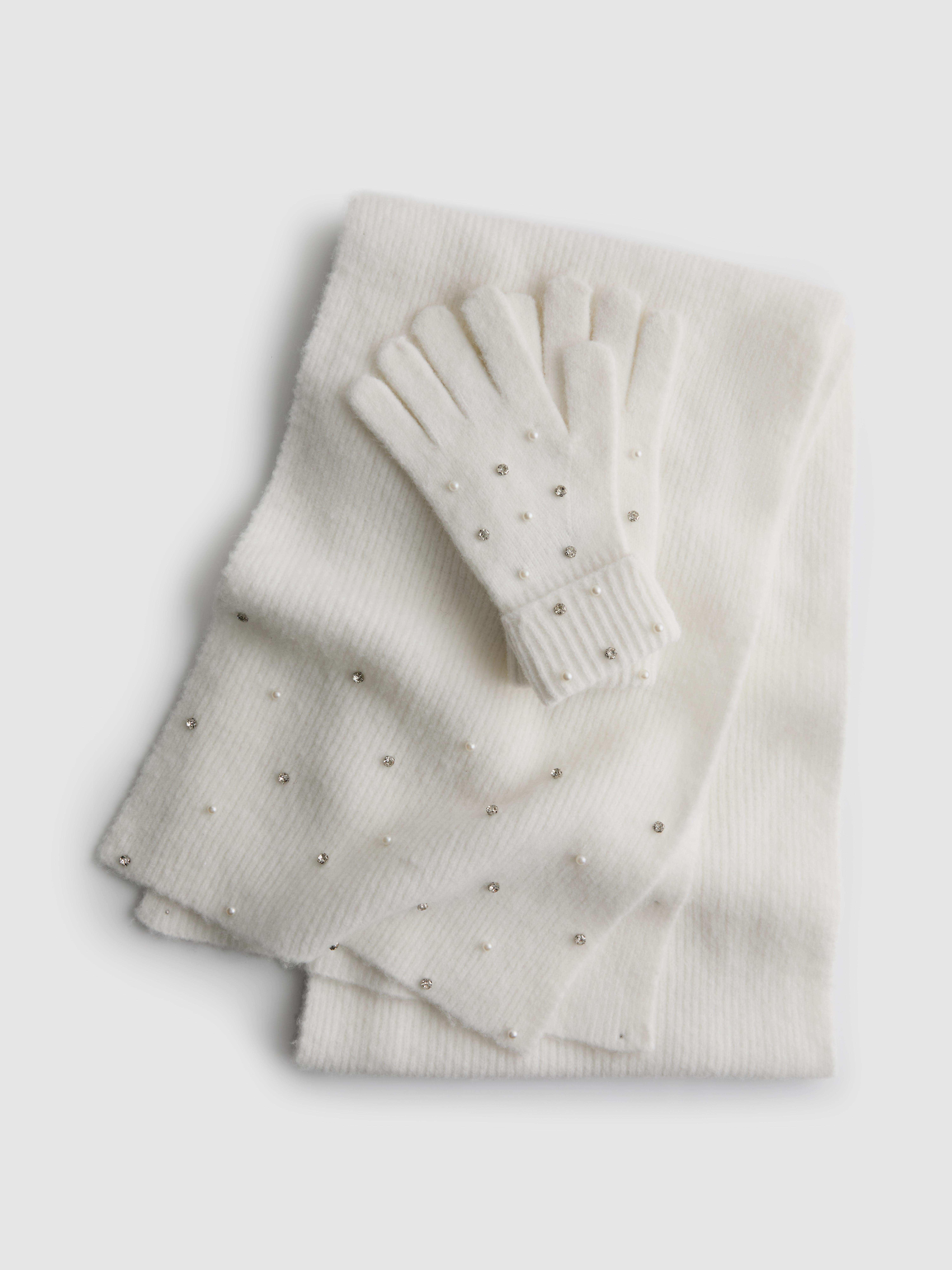 Embellished Glove and Scarf Set