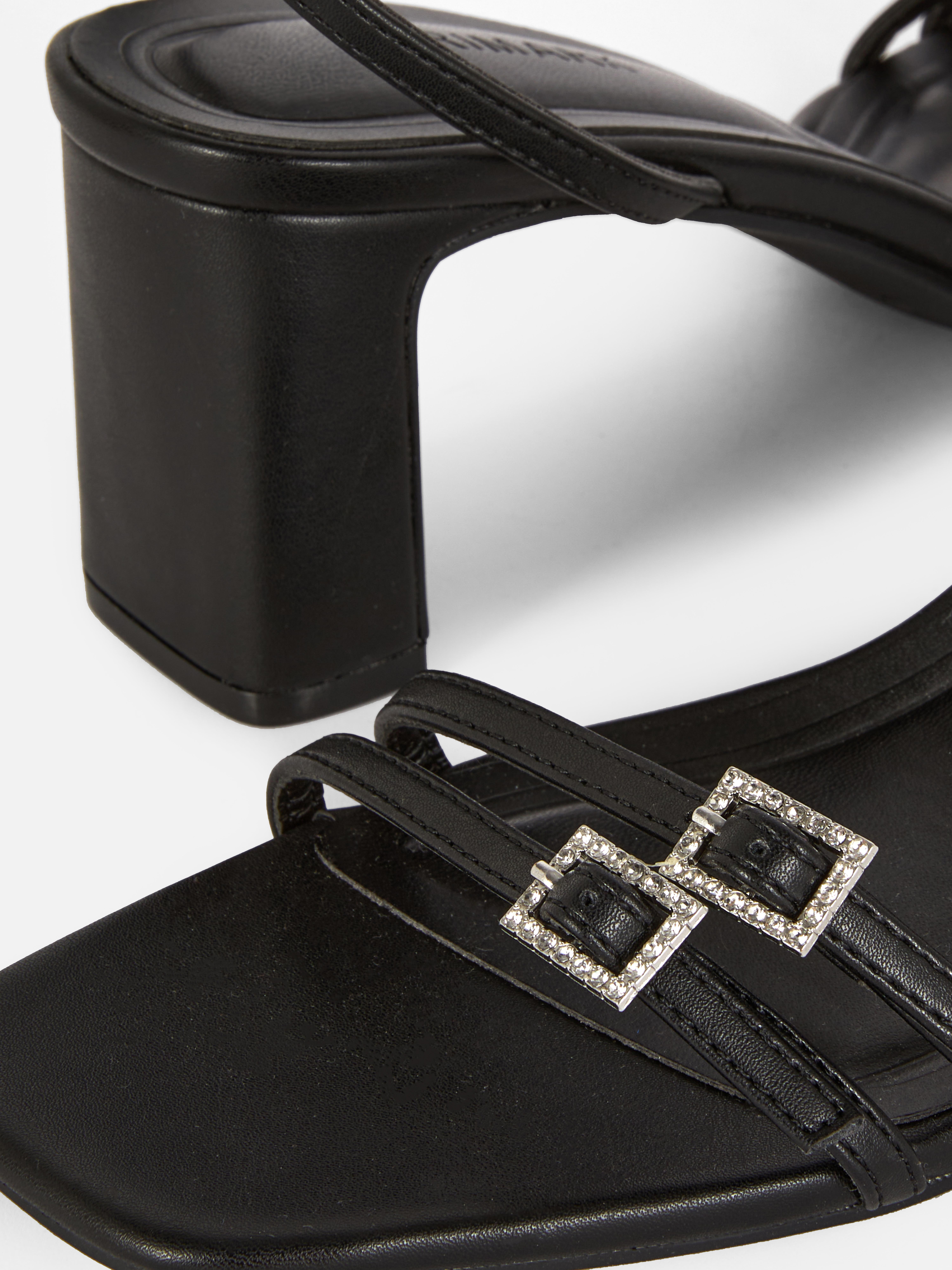 Diamanté Buckle Block Heels