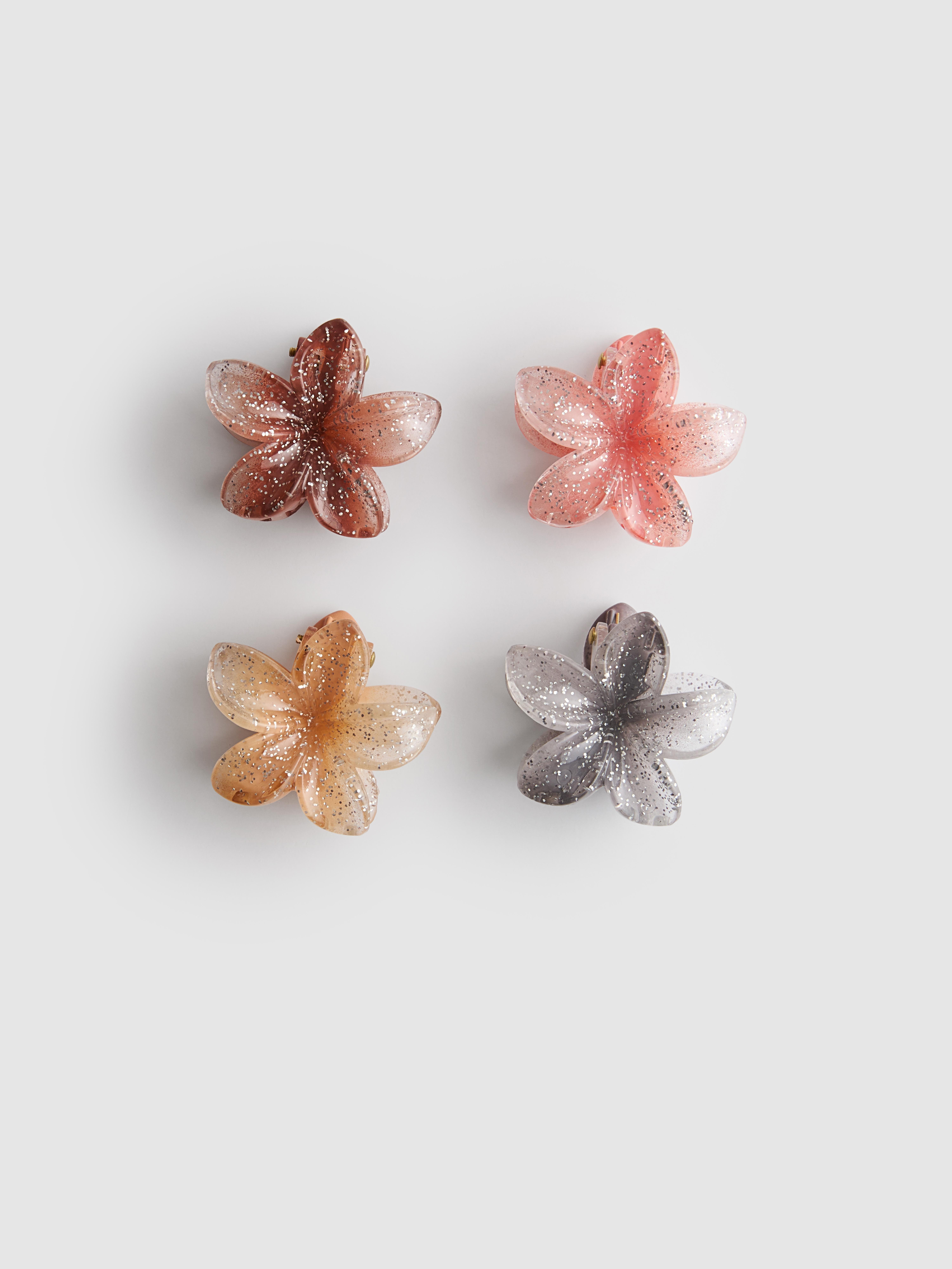 4pk Orchid Flower Mini Glitter Claw Clips