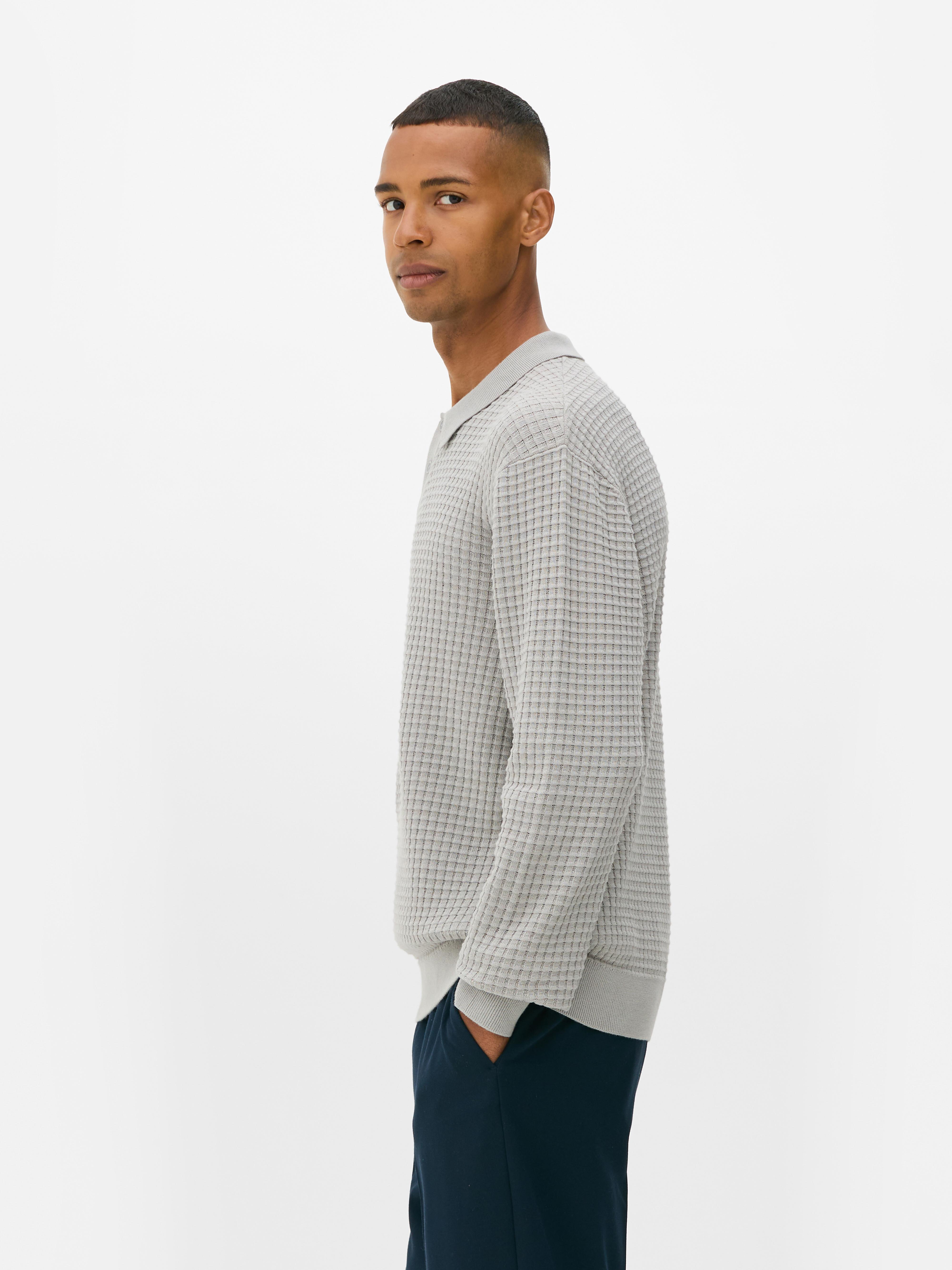 Textured Polo Sweater