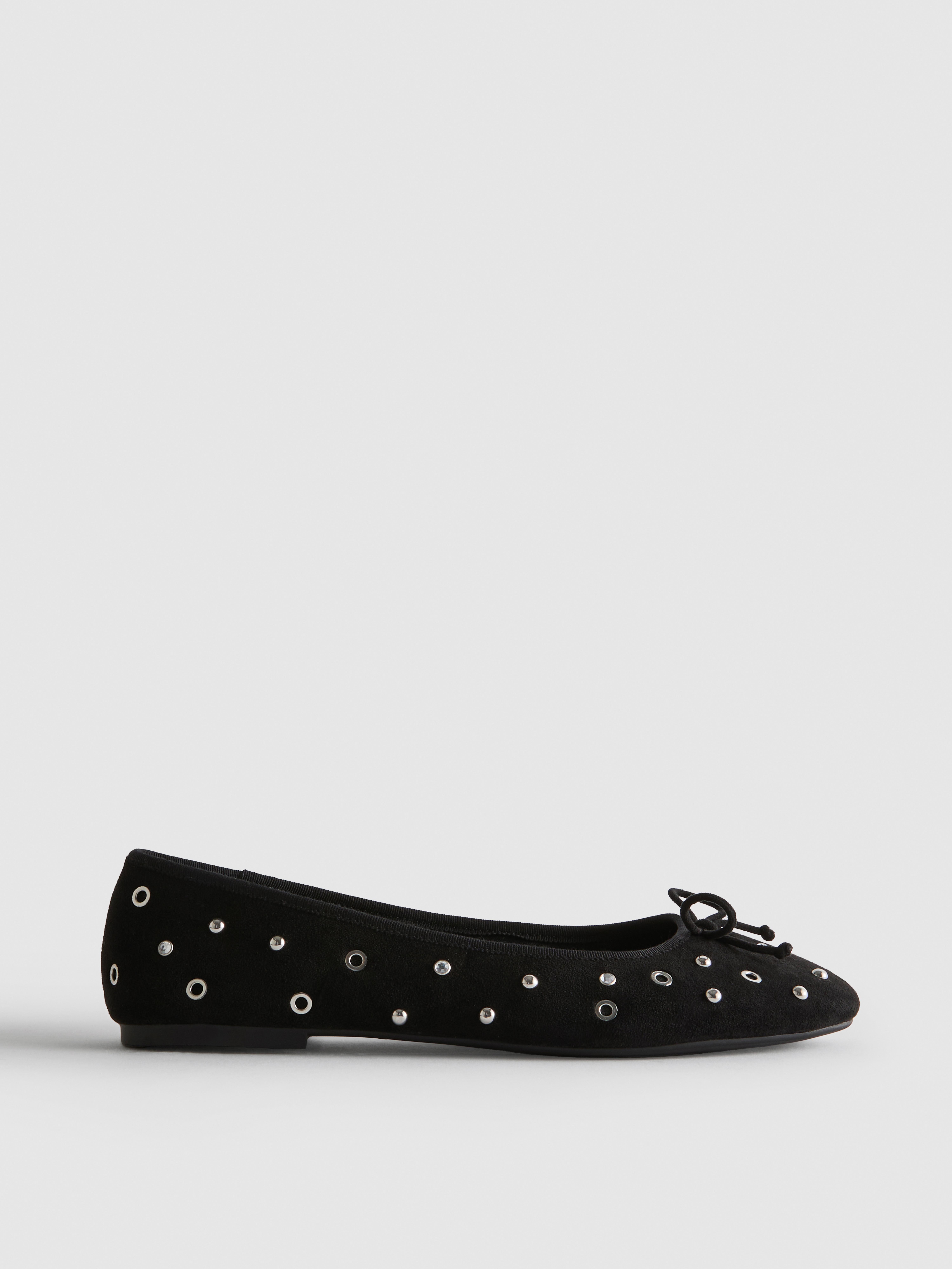 Studded Faux Suede Ballerina Flats
