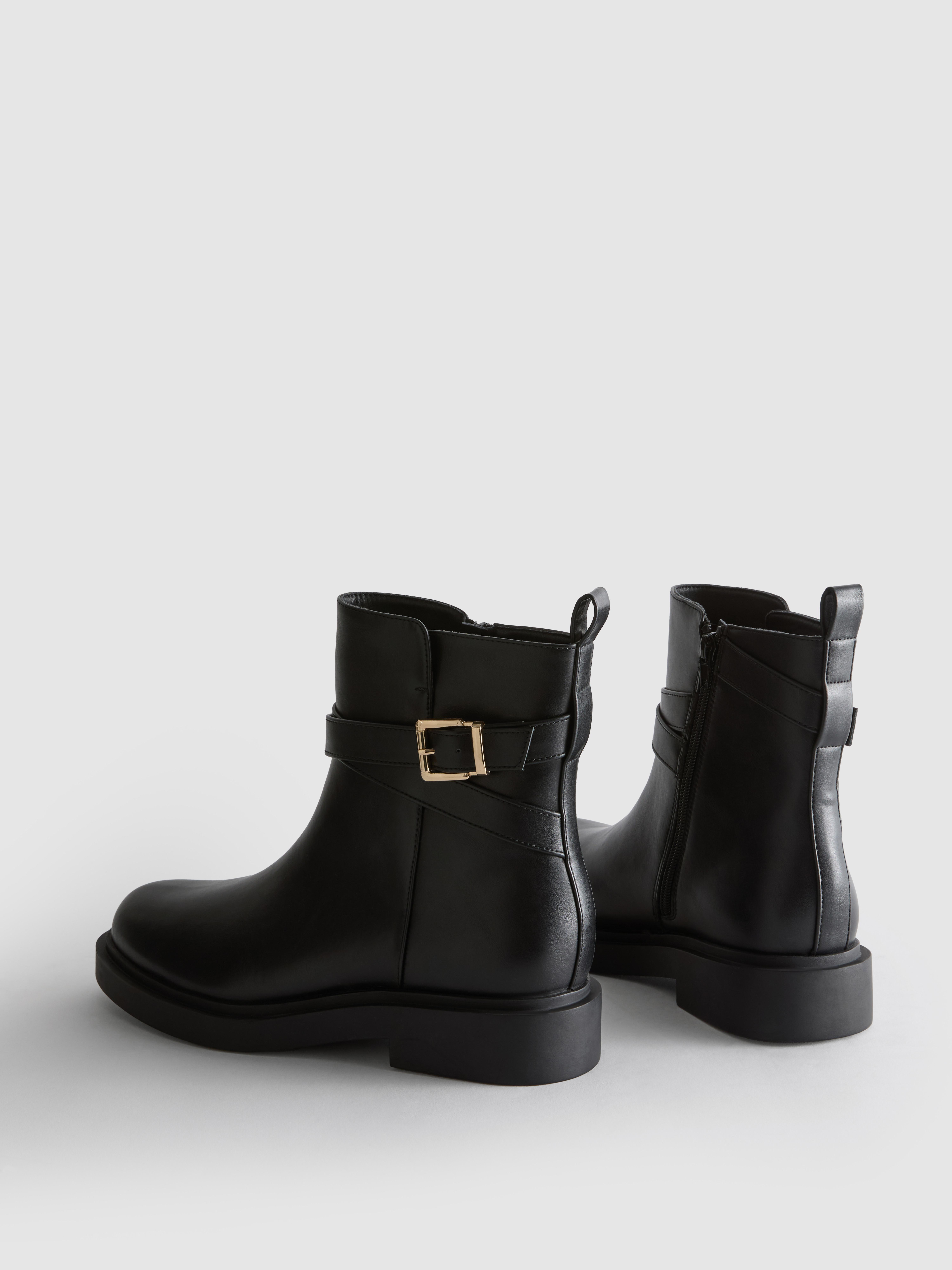 Wide Fit Buckle Strap Ankle Boots