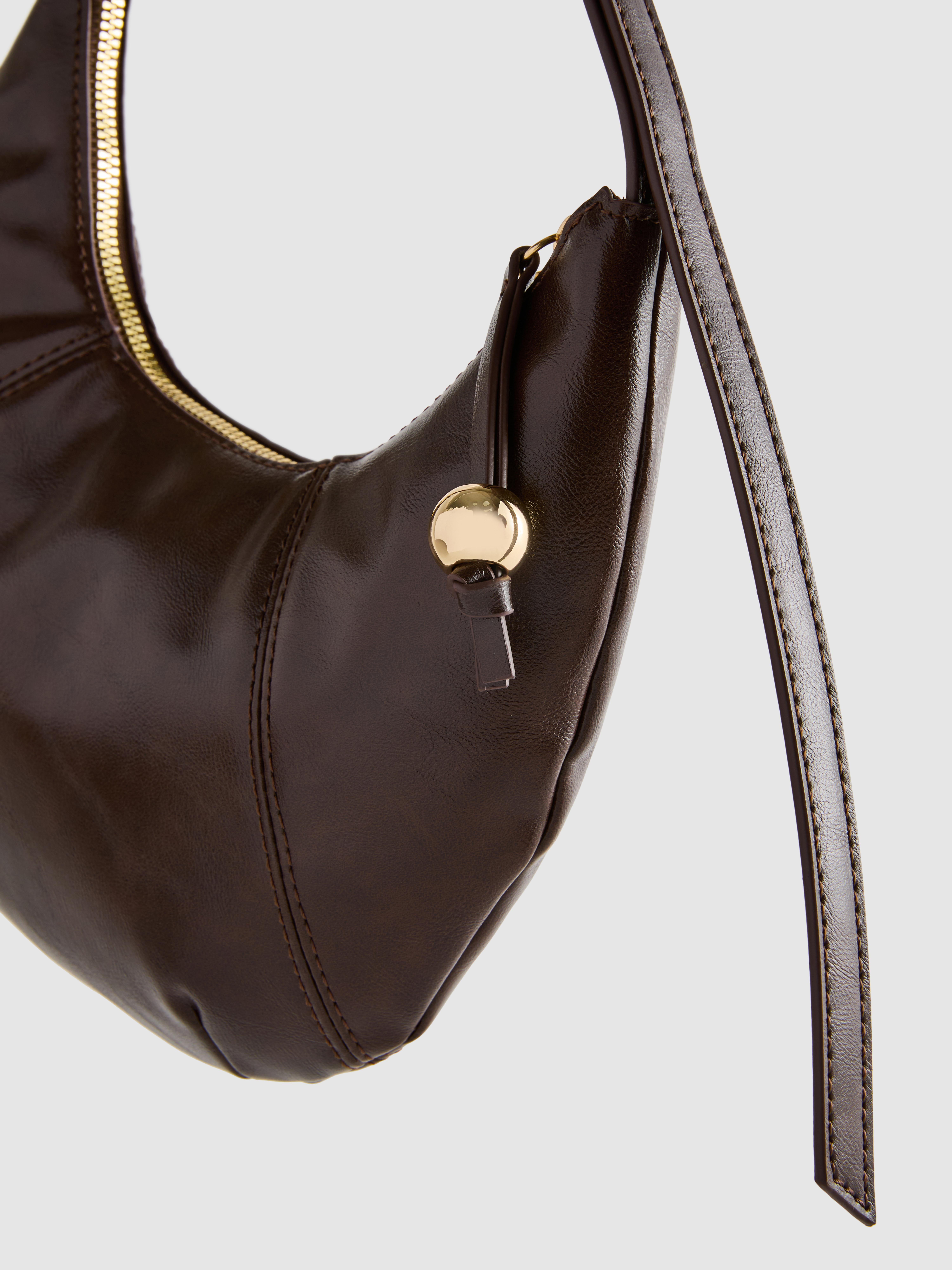 Faux Leather Curved Shoulder Bag