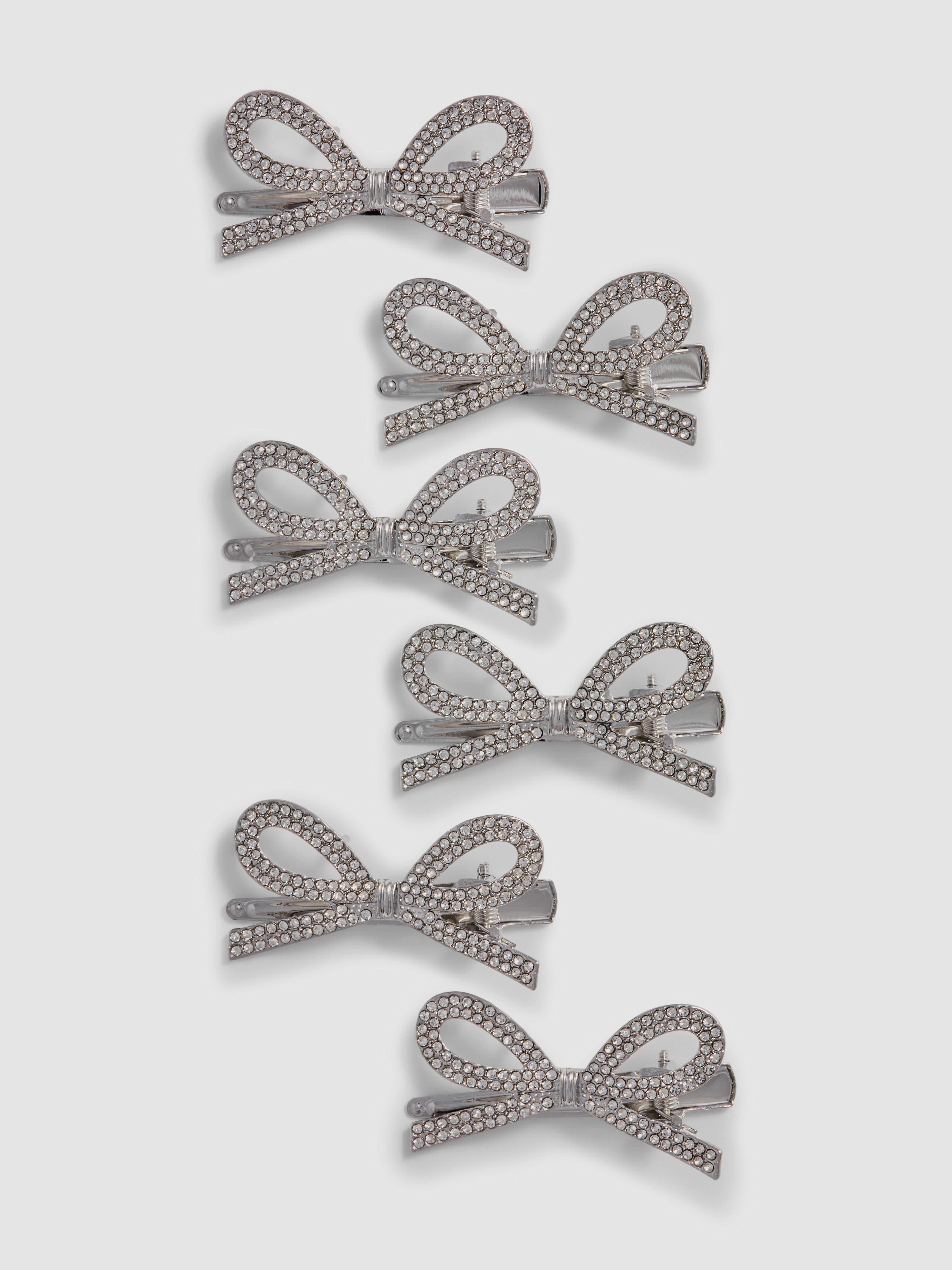6pk Rhinestone Bow Hair Clips