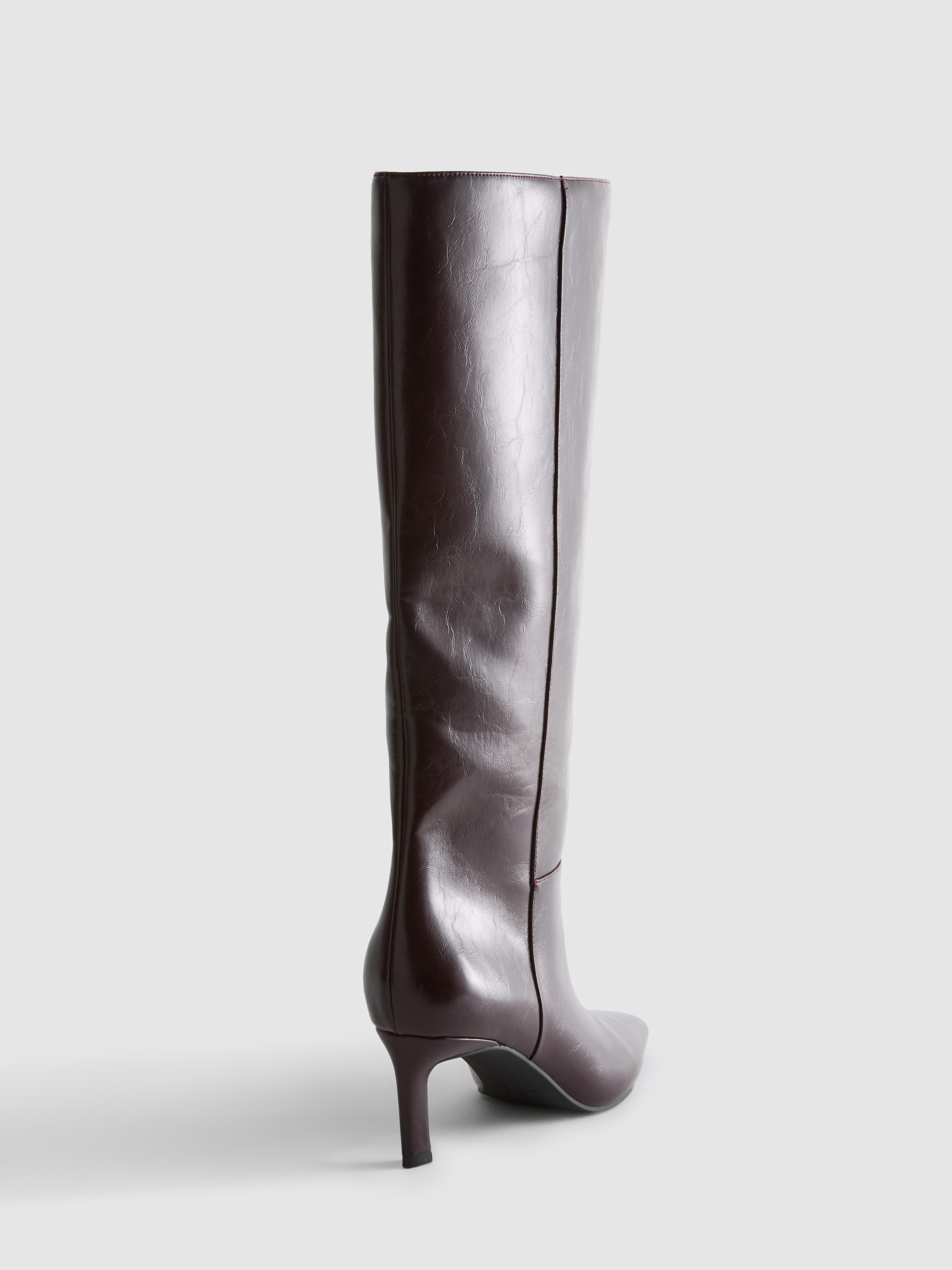 Square Toe Faux Leather Heeled Boots
