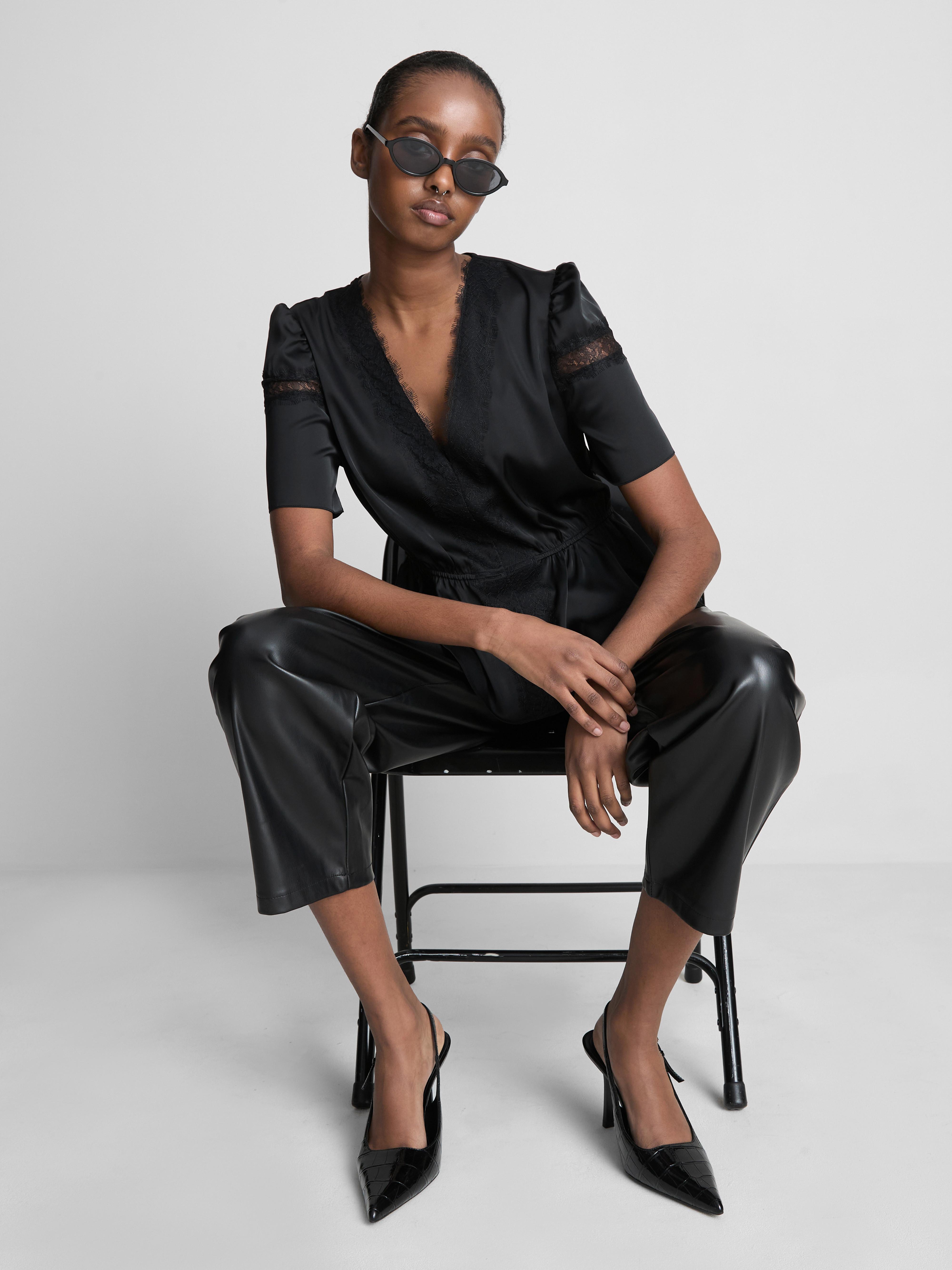 Satin Lace Insert Blouse