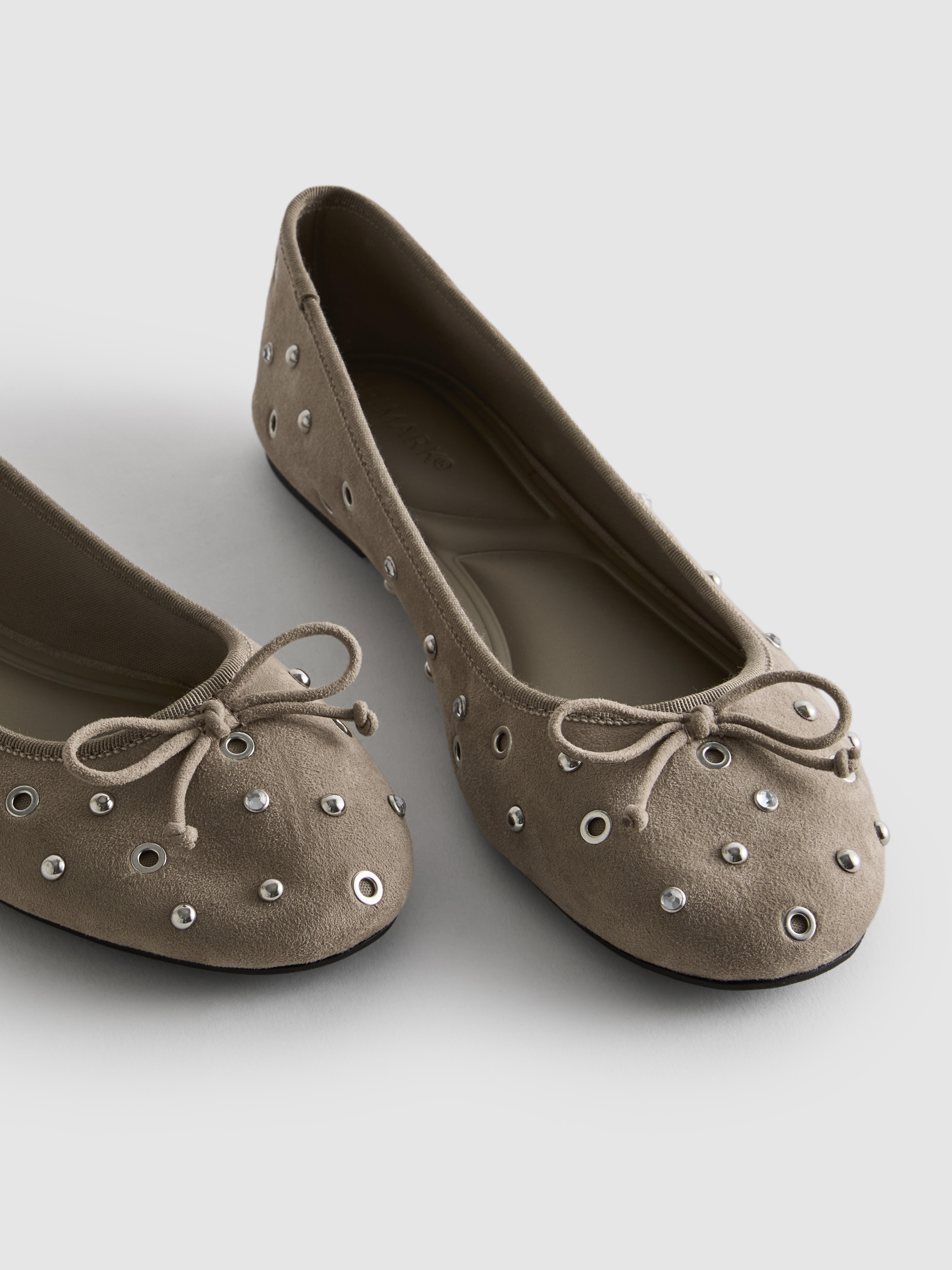 Studded Faux Suede Ballerina Flats