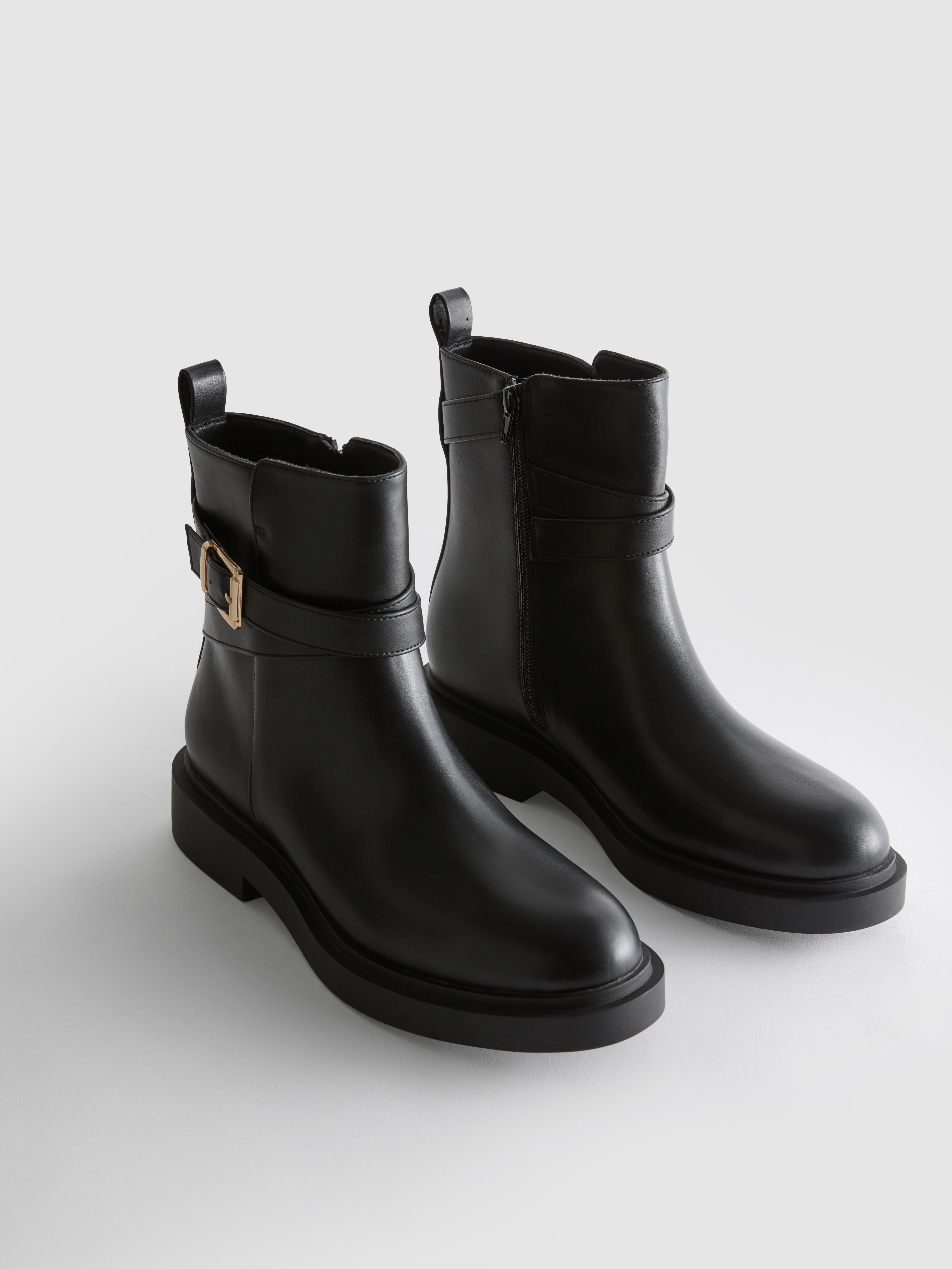 Wide Fit Buckle Strap Ankle Boots