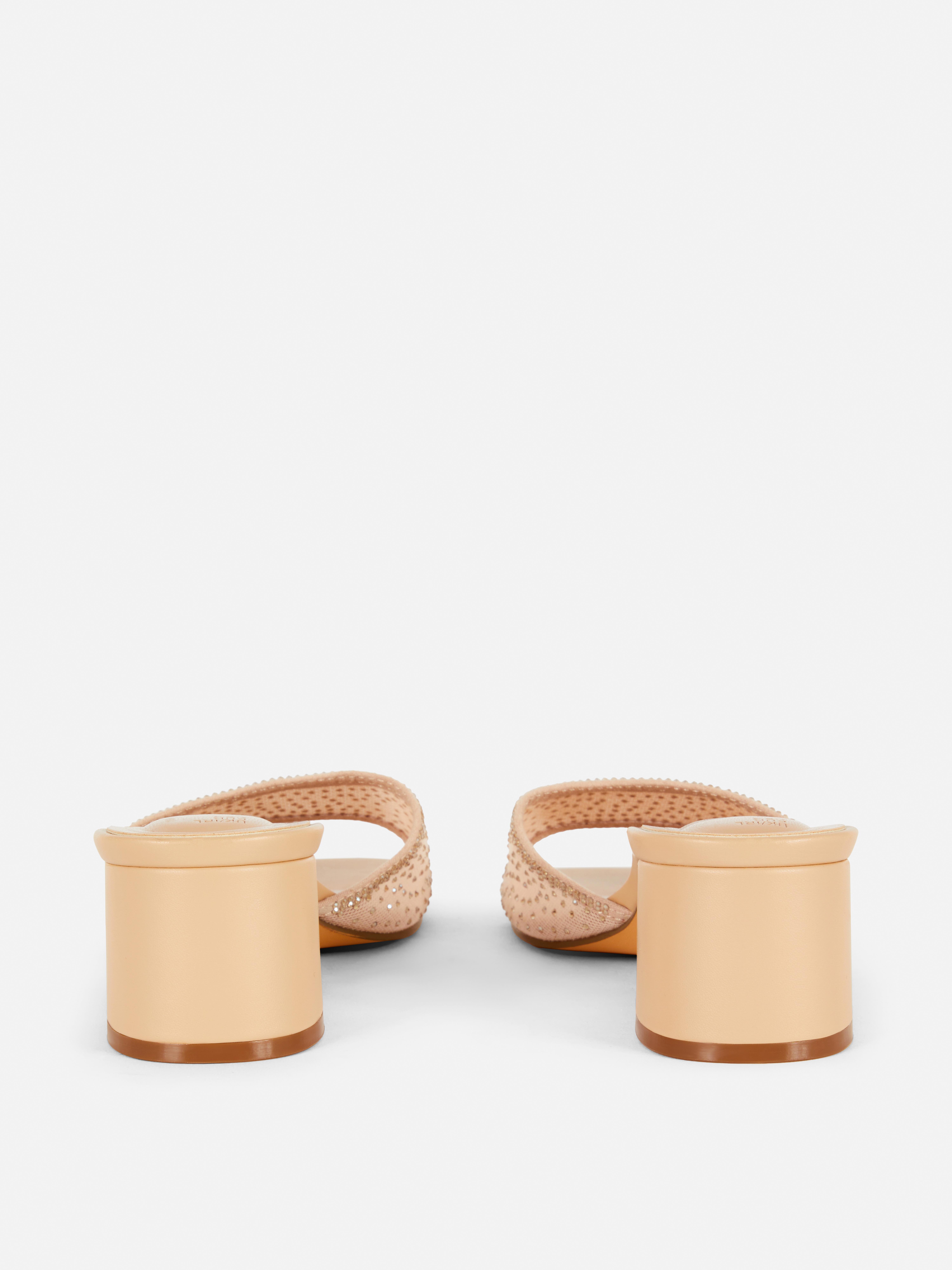 Rhinestone Block Heel Mules