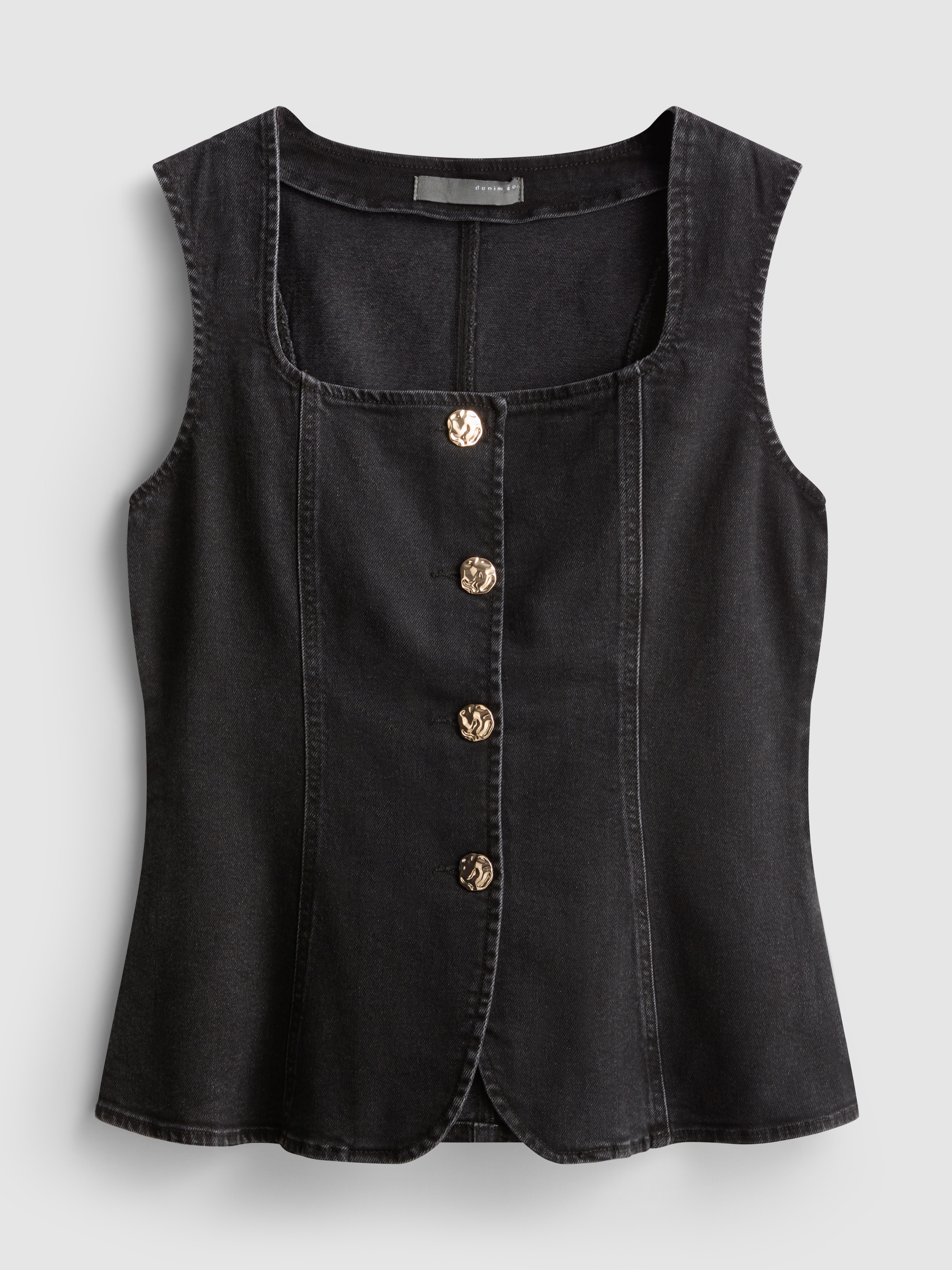 Square Neck Denim Waistcoat