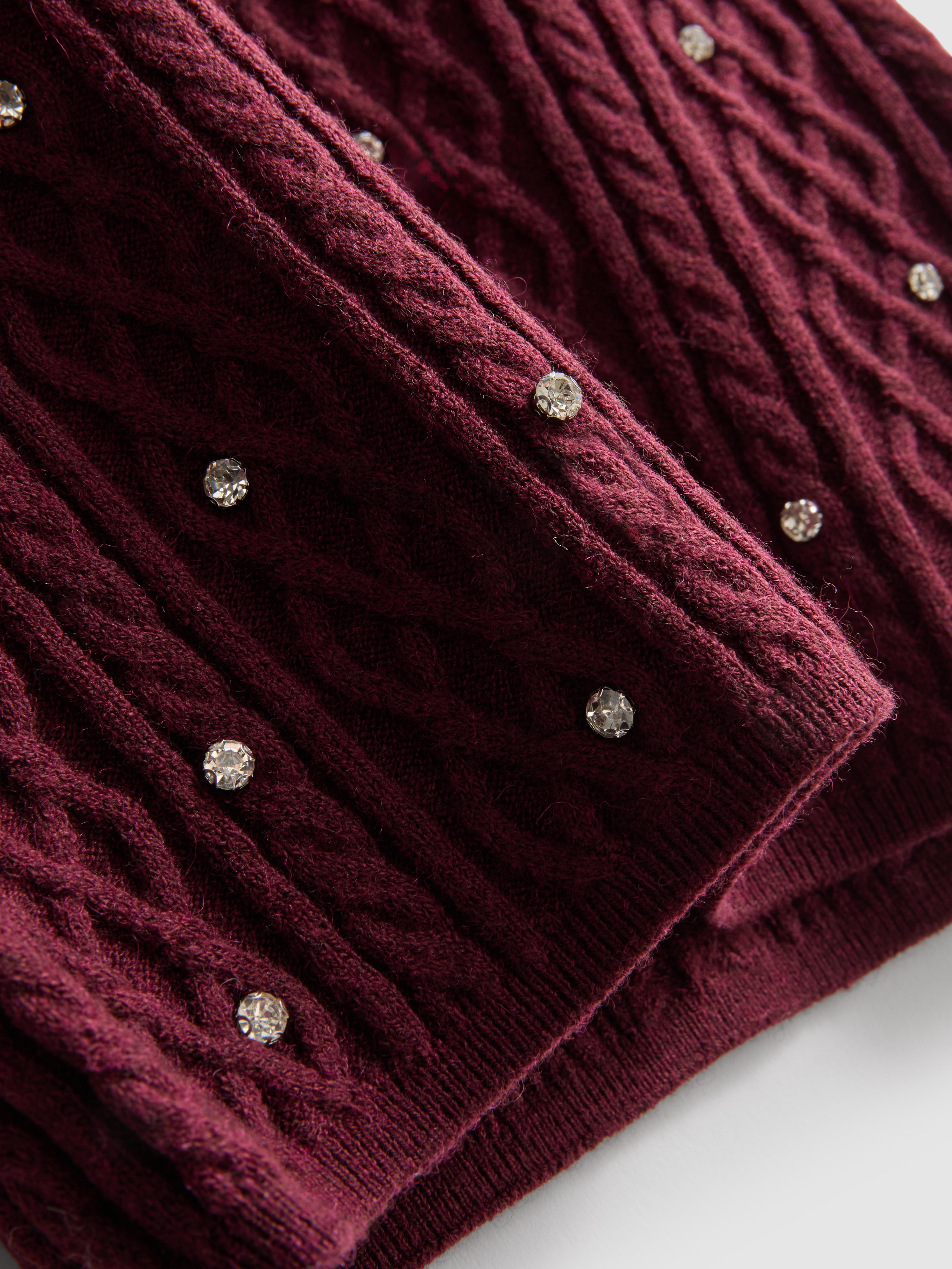 Rhinestone Embellished Cable Knit Vest