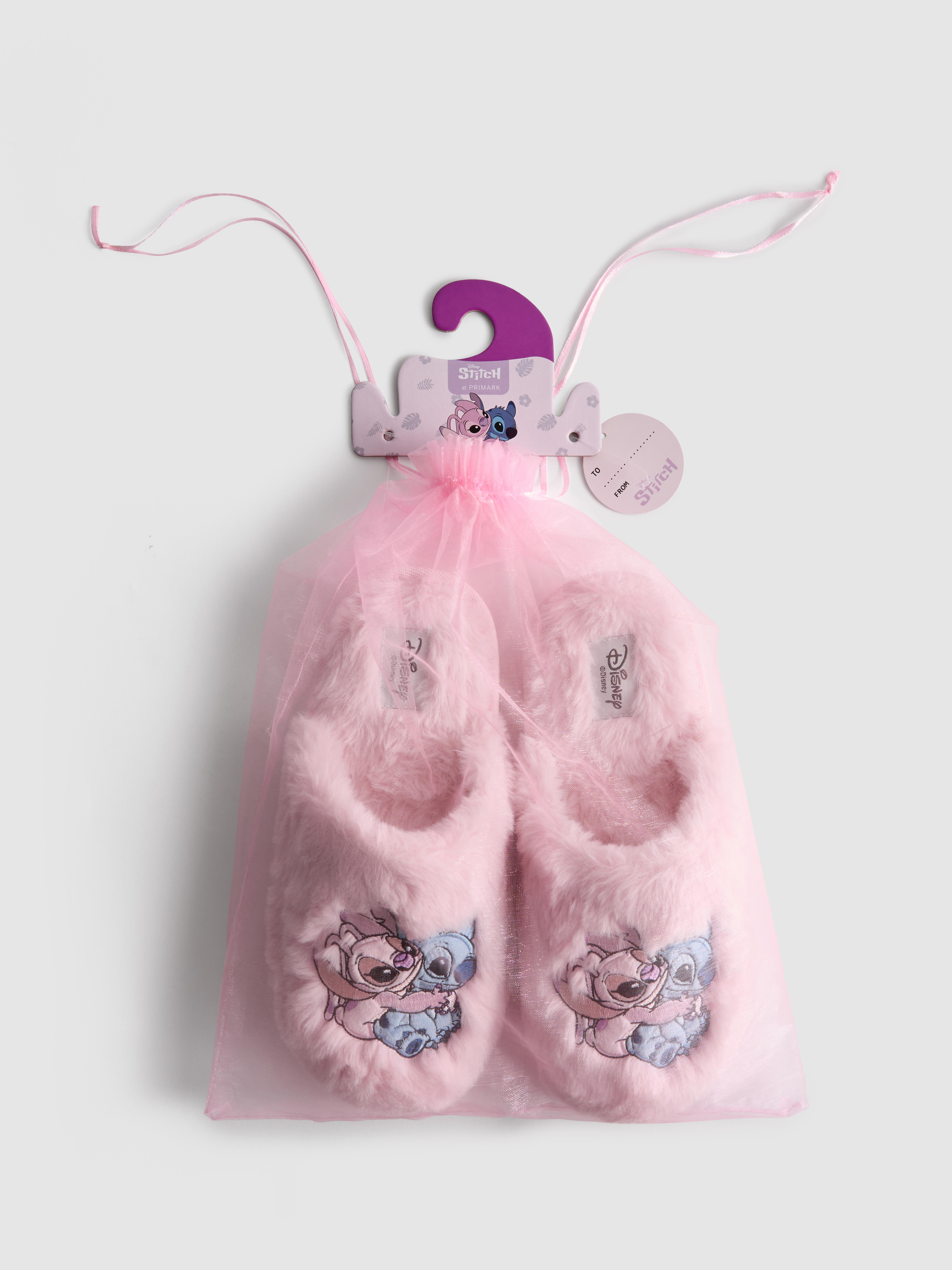 Disney’s Stitch Fluffy Mule Slippers in Gift Bag