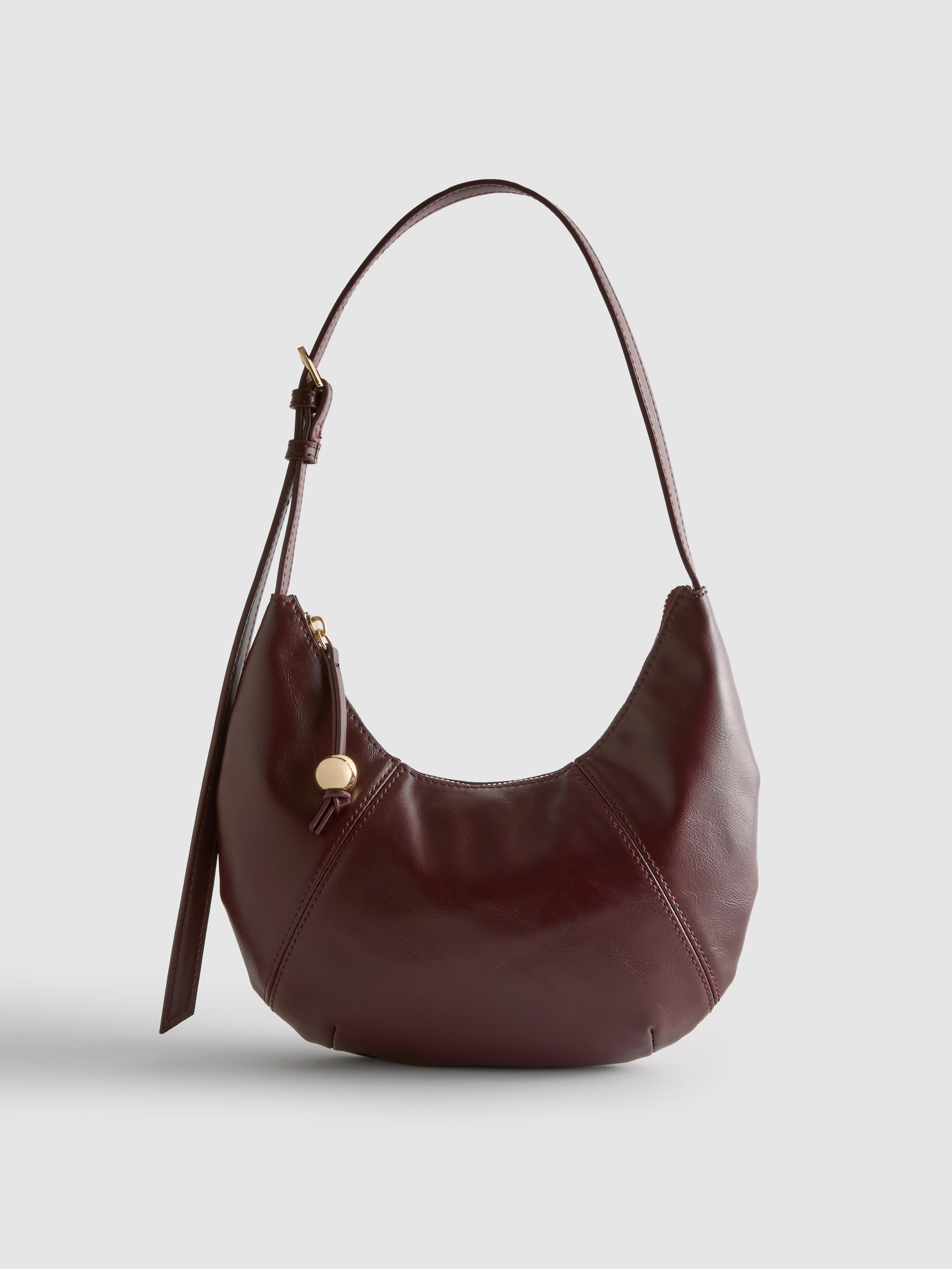 Faux Leather Curved Shoulder Bag
