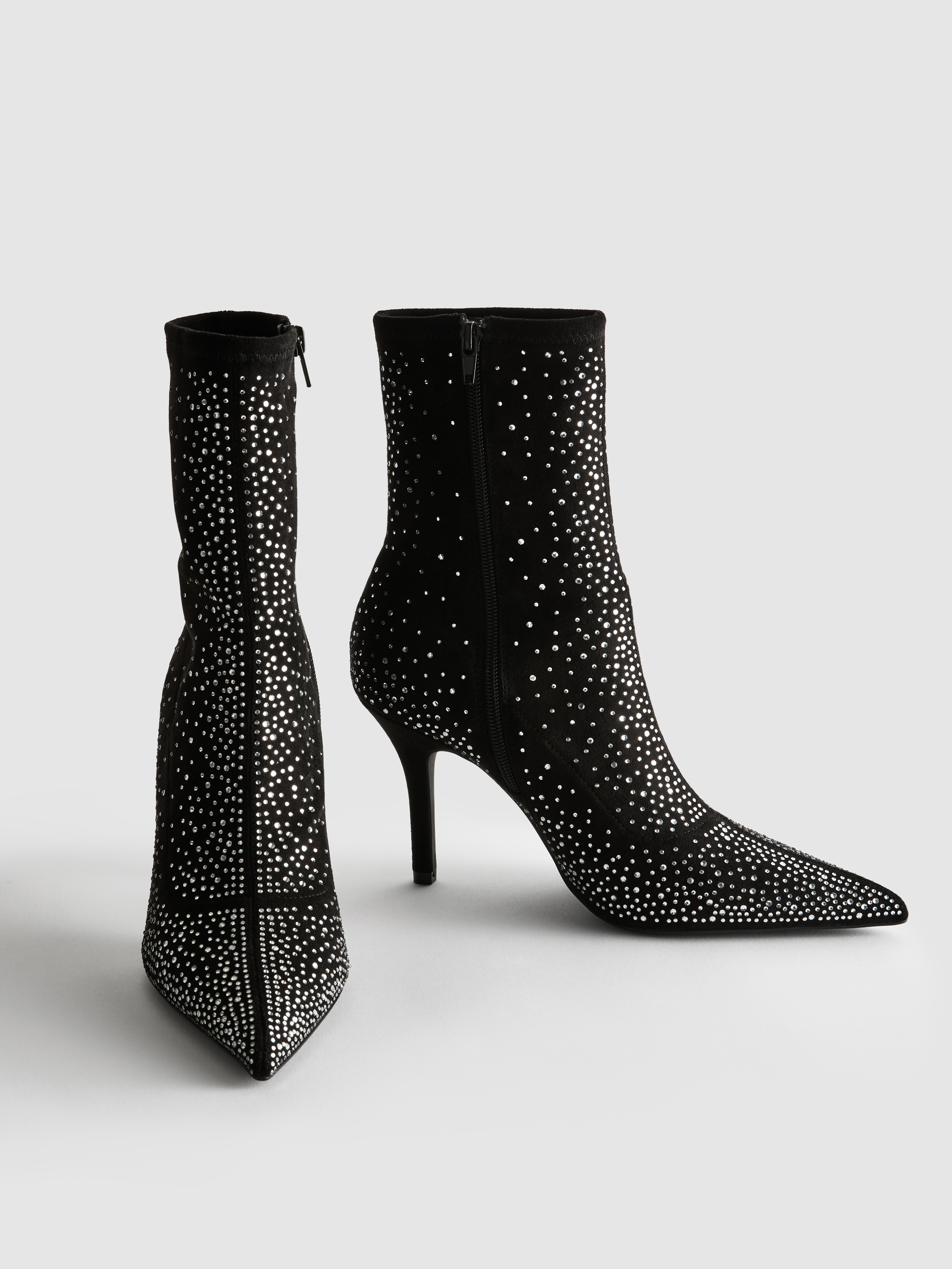 Embellished Rhinestone Heeled Sock Boots