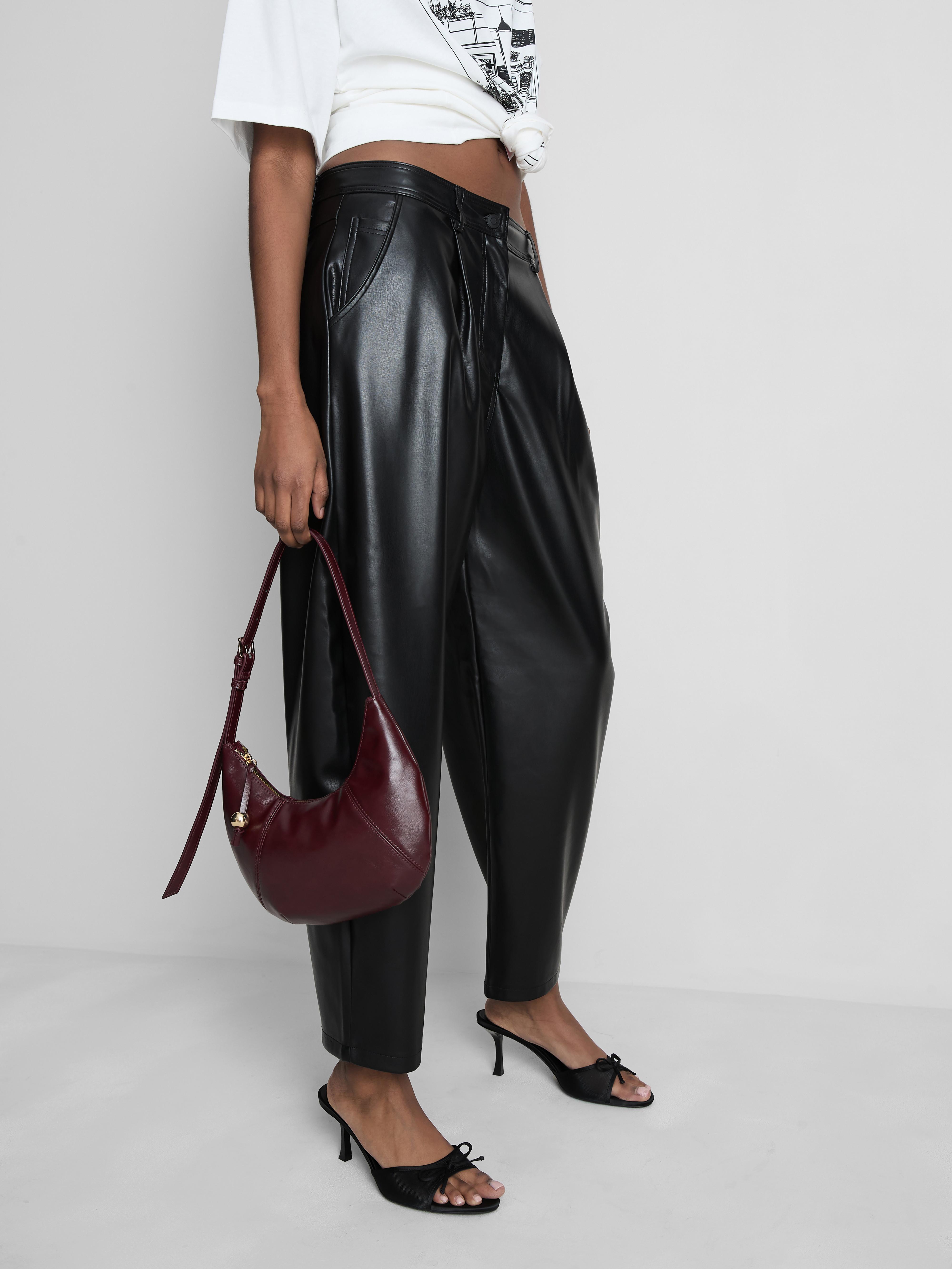 Faux Leather Barrel Leg Pants