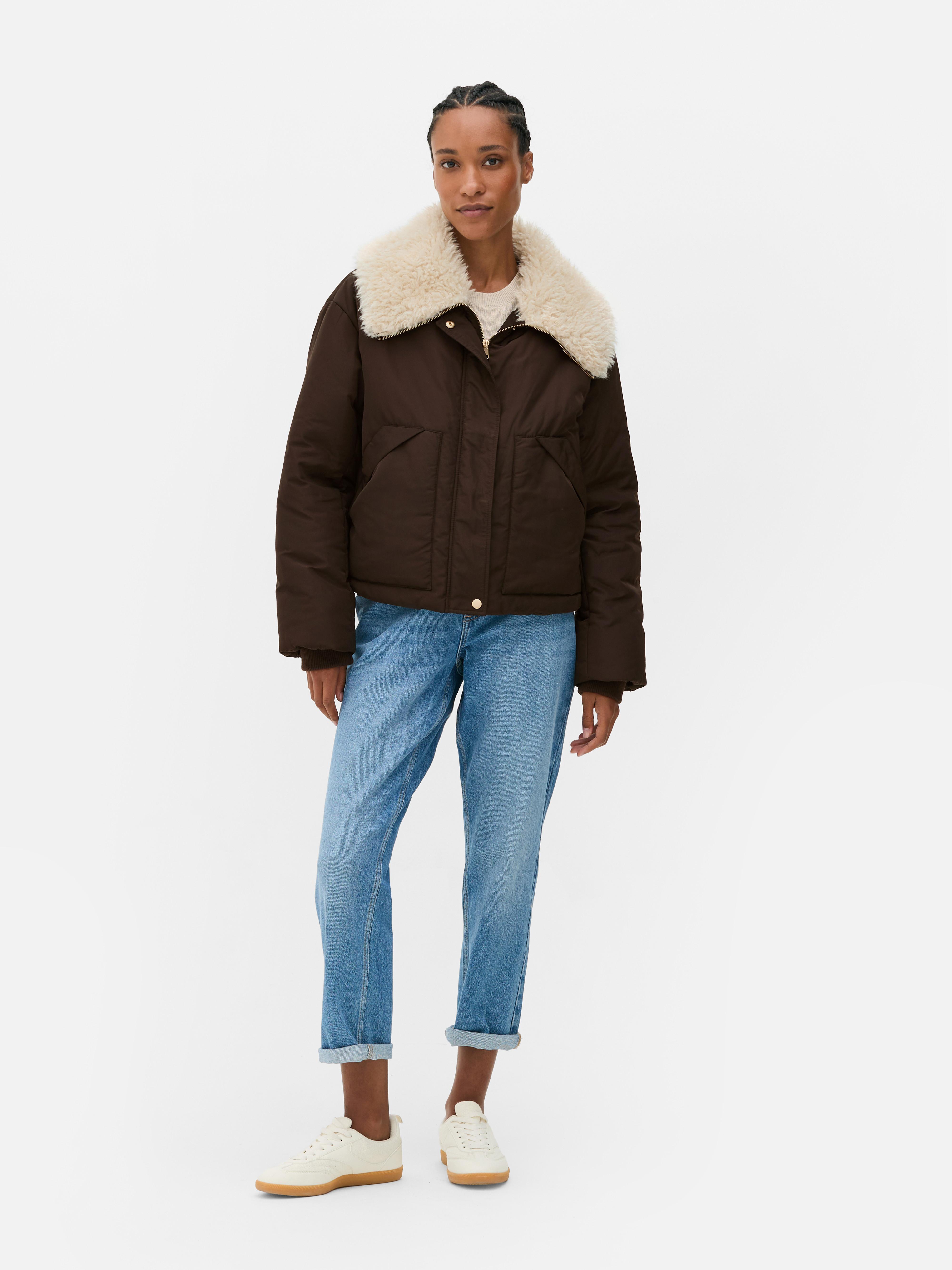 Padded Faux Fur Collar Jacket