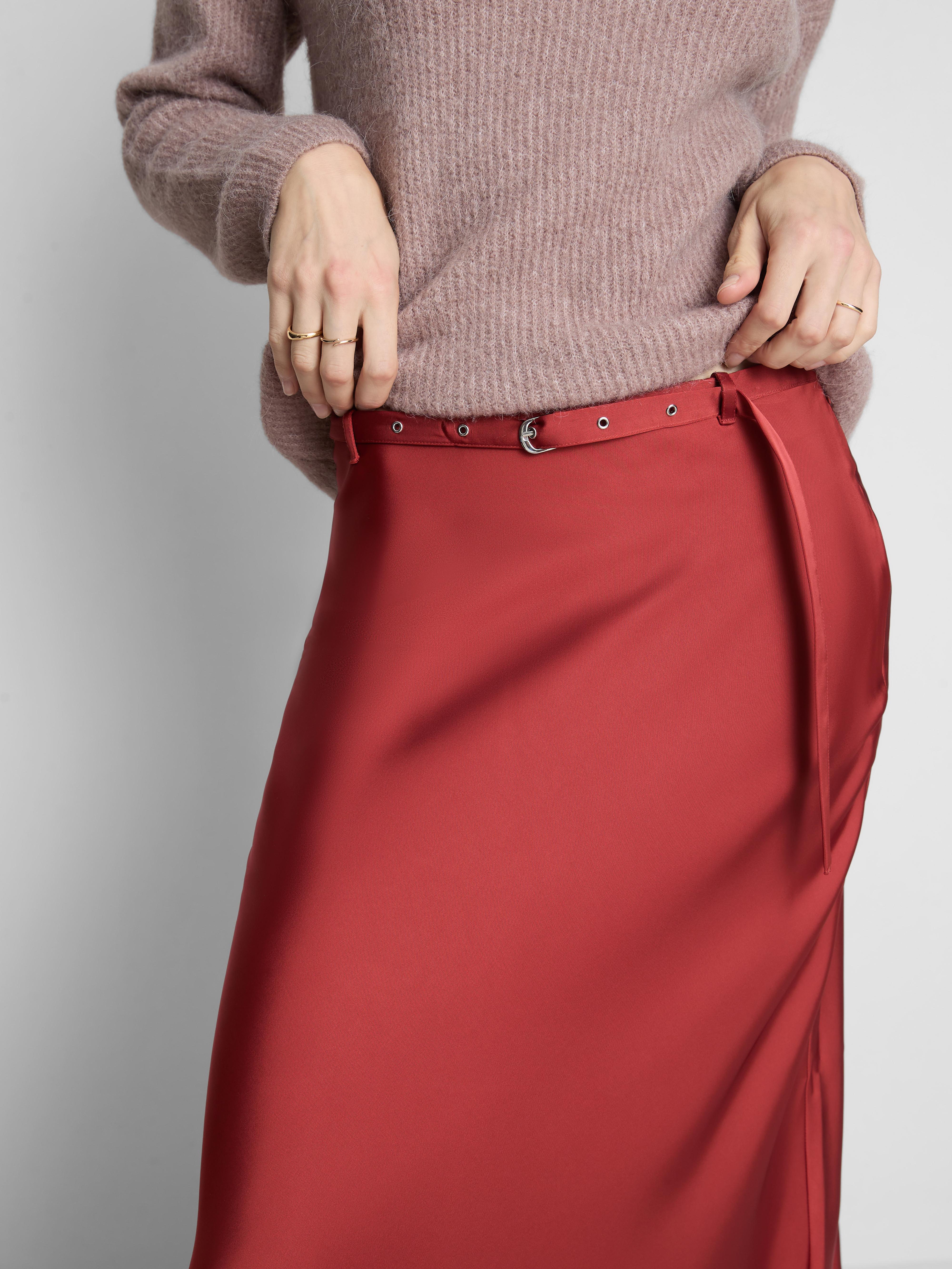The Edit Belted Satin Midi Skirt